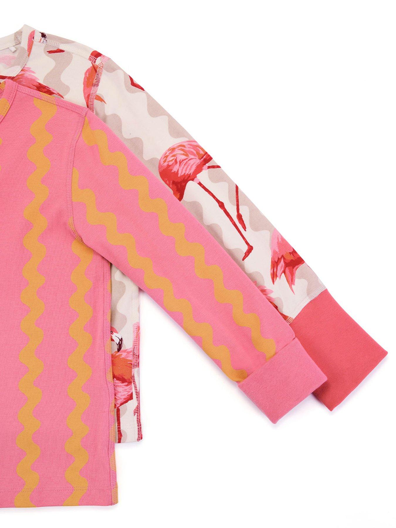 Image 7 of 7 of CHELSEA PEERS Kids 2 Pack Flamingo Stripe Pyjamas - Pink