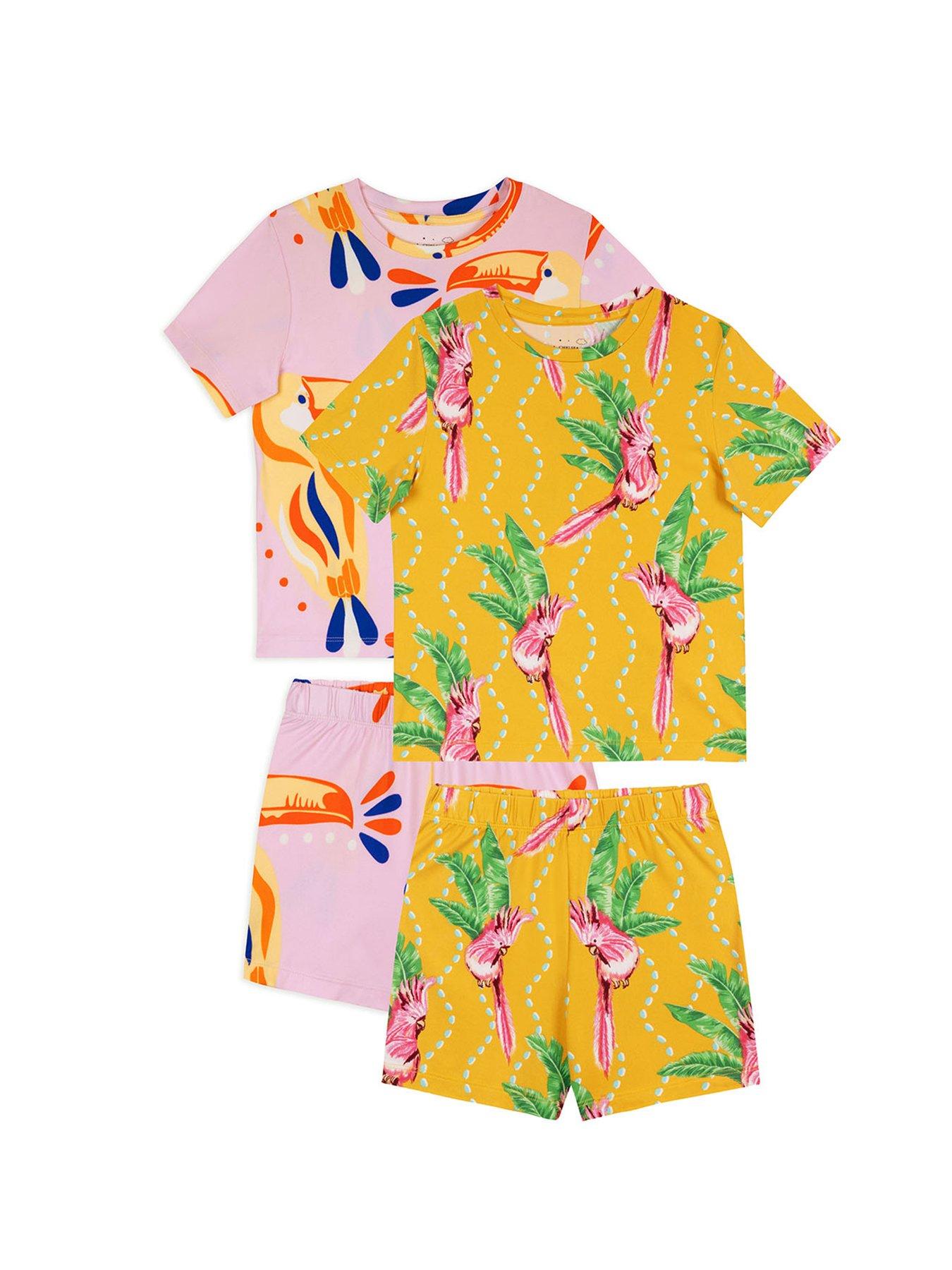 CHELSEA PEERS Kids Mini Me 2 Pack Parrot  &  Toucan Shorty Pyjamas - Orange