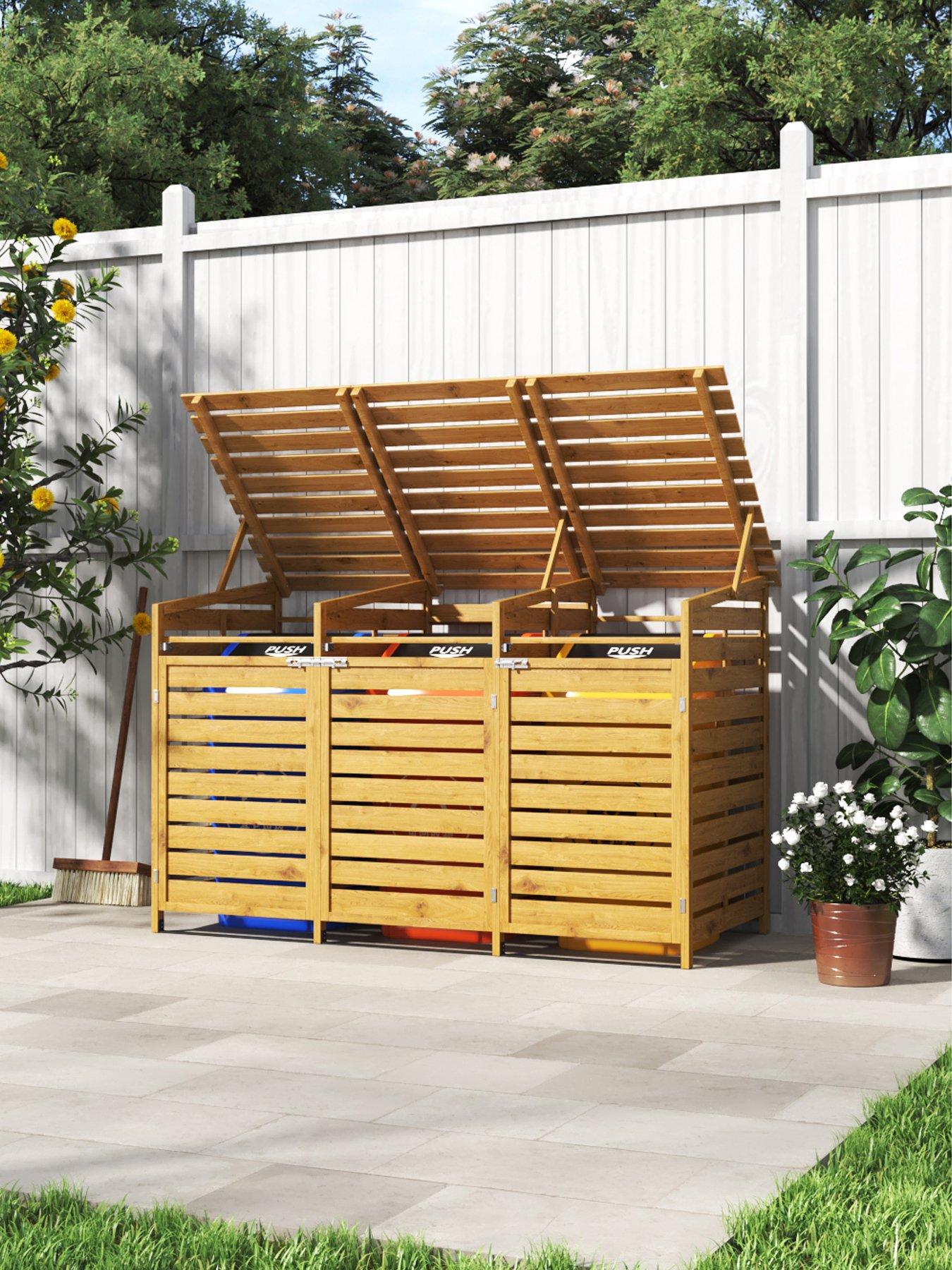 Living and Home 3 Doors Outdoor Spruce Wood Trash Can Storage Shed