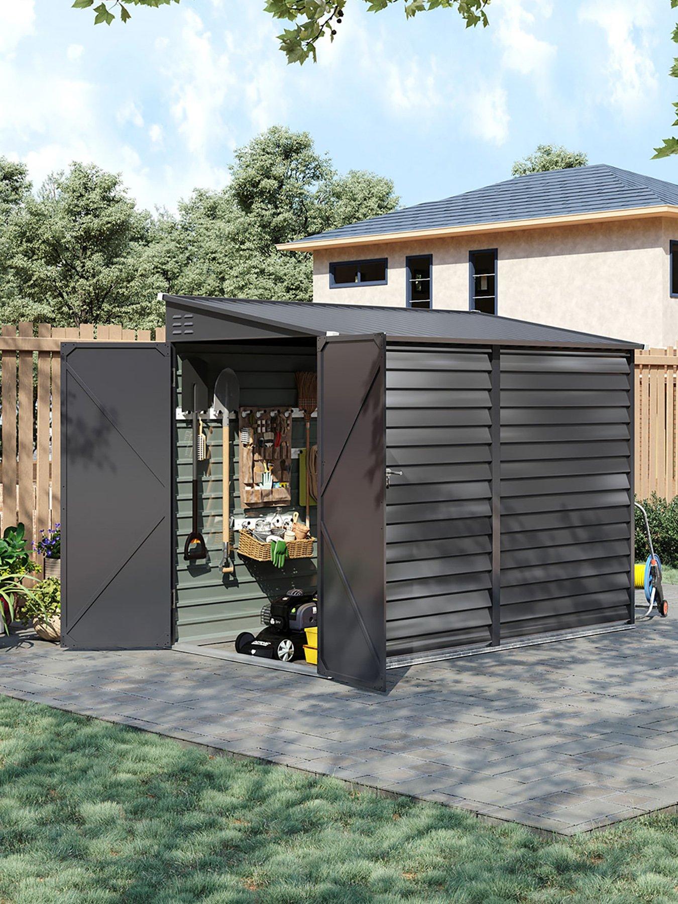 Image 4 of 7 of Living and Home 8.8 x 4.7 ft Sloping Roof Outdoor Garden Metal Storage Shed Grey