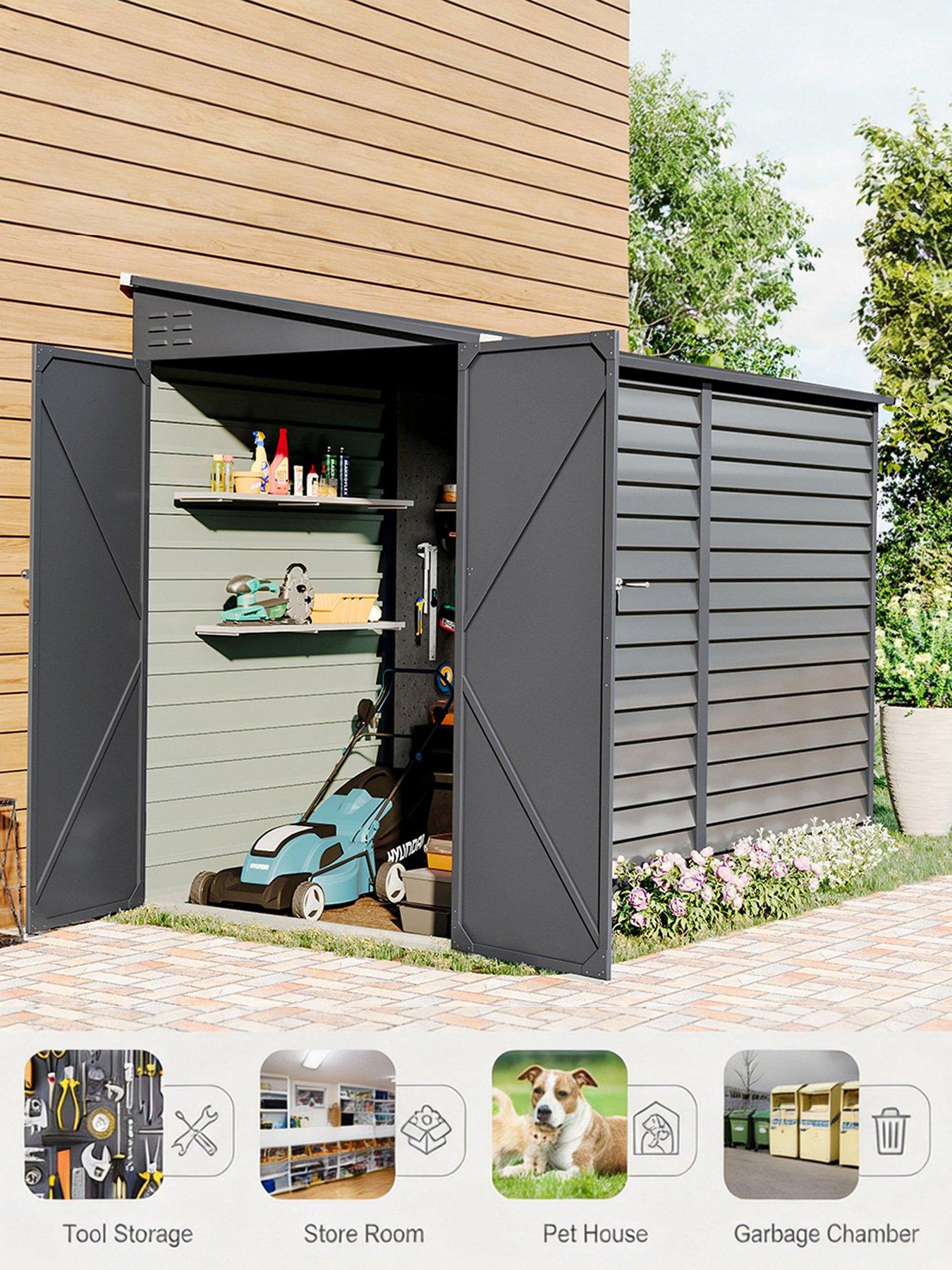 Image 5 of 7 of Living and Home 8.8 x 4.7 ft Sloping Roof Outdoor Garden Metal Storage Shed Grey