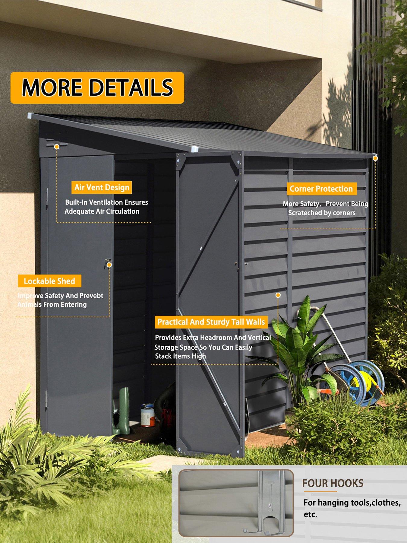 Image 6 of 7 of Living and Home 8.8 x 4.7 ft Sloping Roof Outdoor Garden Metal Storage Shed Grey