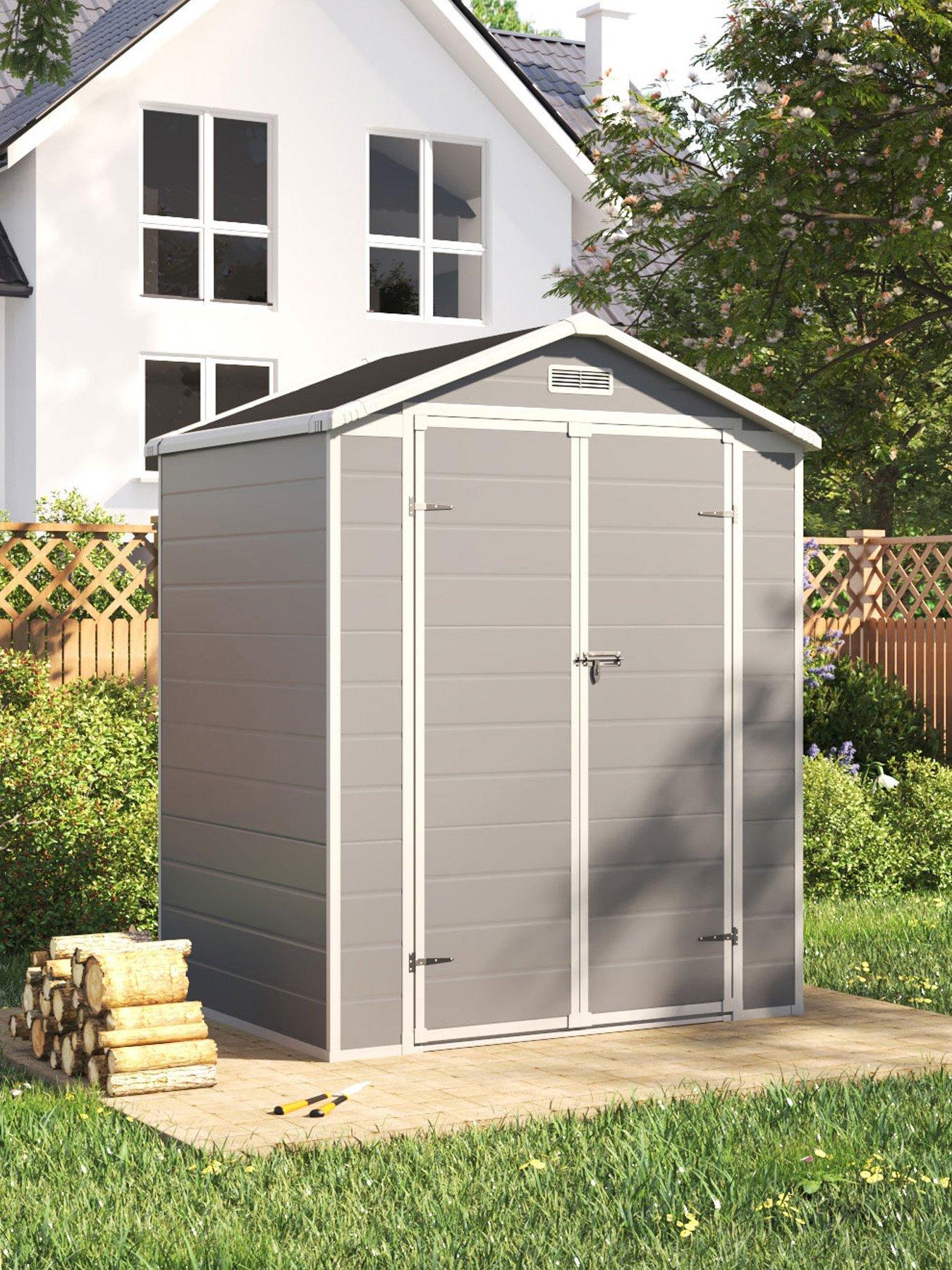 Living and Home 6X4 ft Garden Plastic Apex Storage Shed with Black Roof