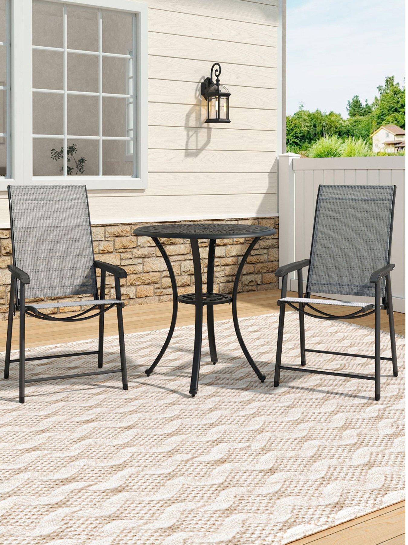 Image 1 of 7 of Living and Home Round Patio Dining Table with 2 Piece Foldable Chairs