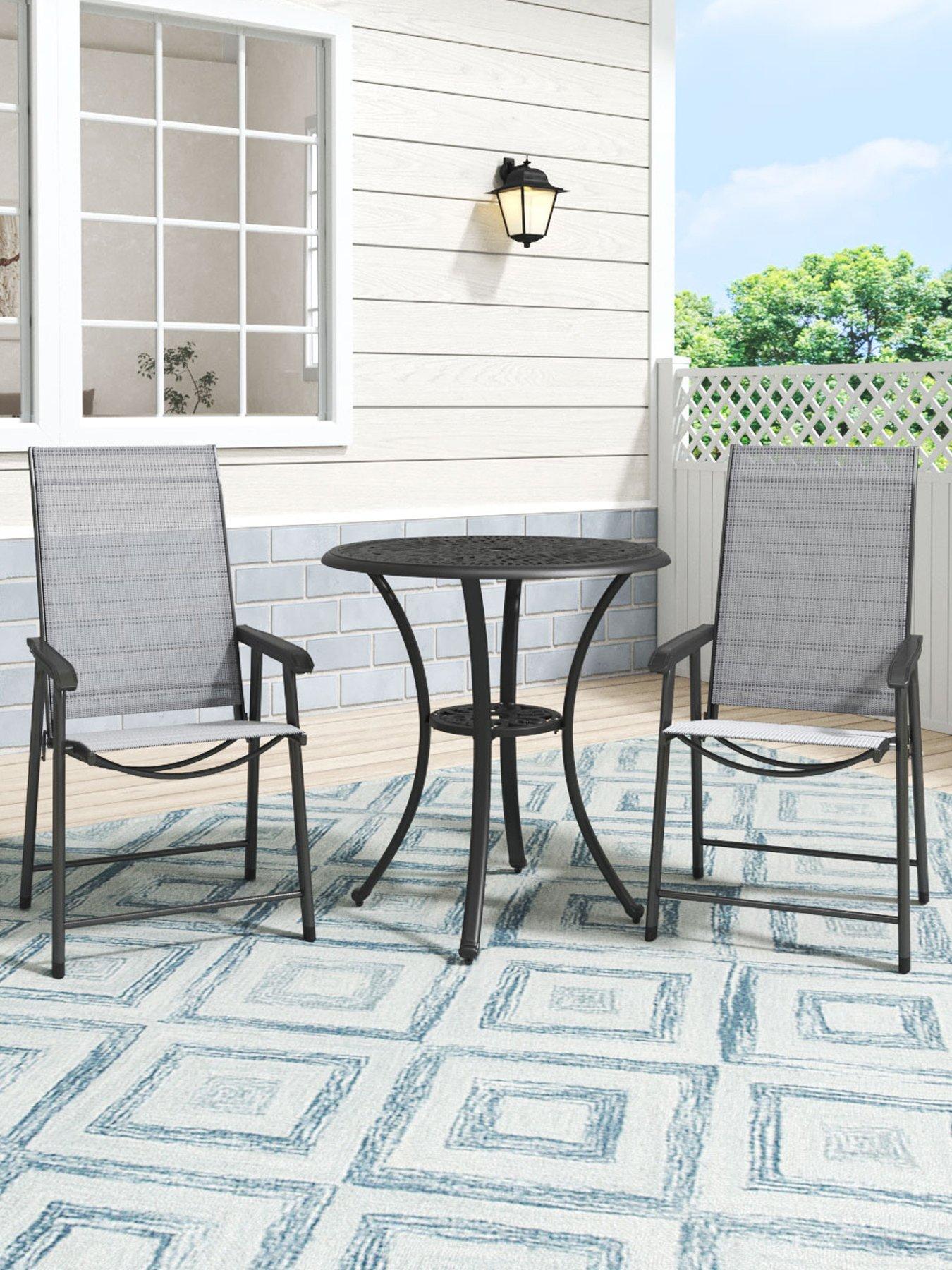 Image 4 of 7 of Living and Home Round Patio Dining Table with 2 Piece Foldable Chairs