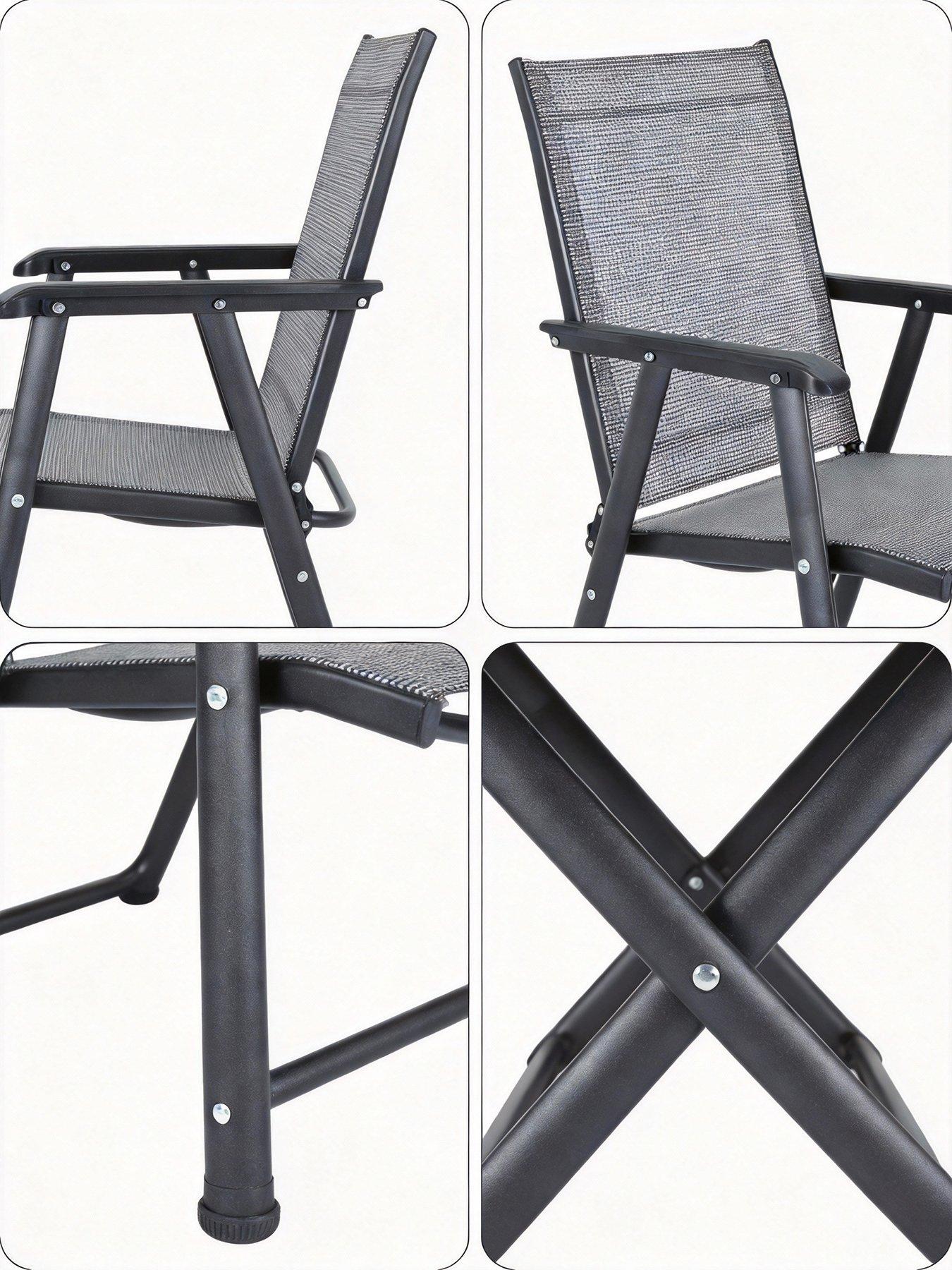 Image 5 of 7 of Living and Home Round Patio Dining Table with 2 Piece Foldable Chairs