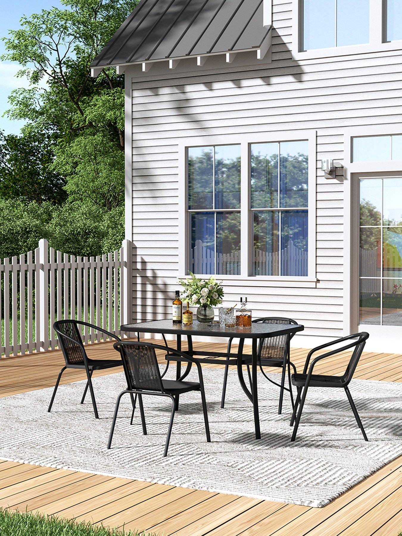 Image 1 of 7 of Living and Home Outdoor Tempered Glass Coffee Table with 4 Rattan Chairs