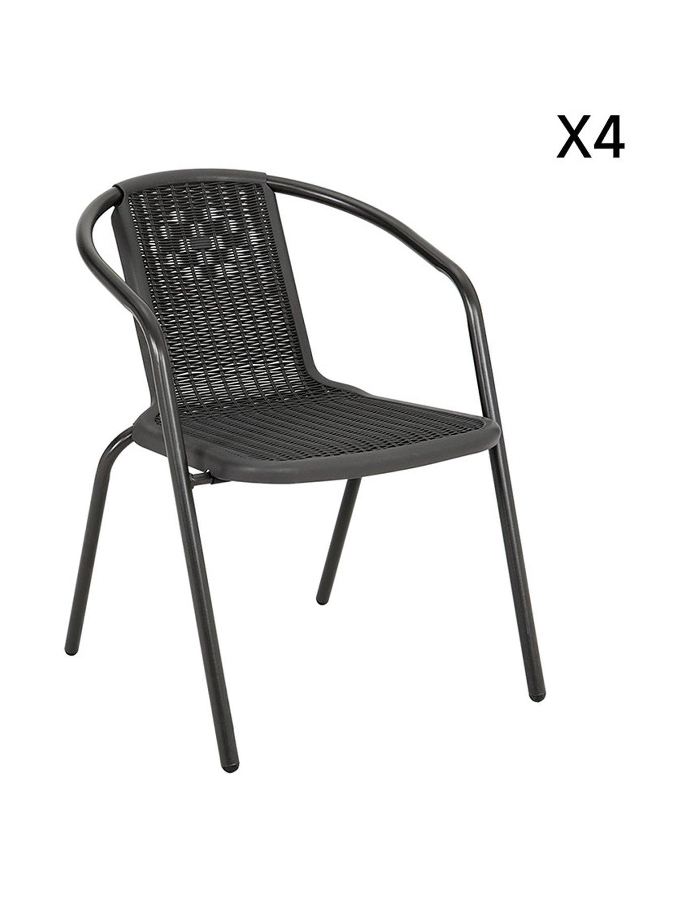 Image 3 of 7 of Living and Home Outdoor Tempered Glass Coffee Table with 4 Rattan Chairs