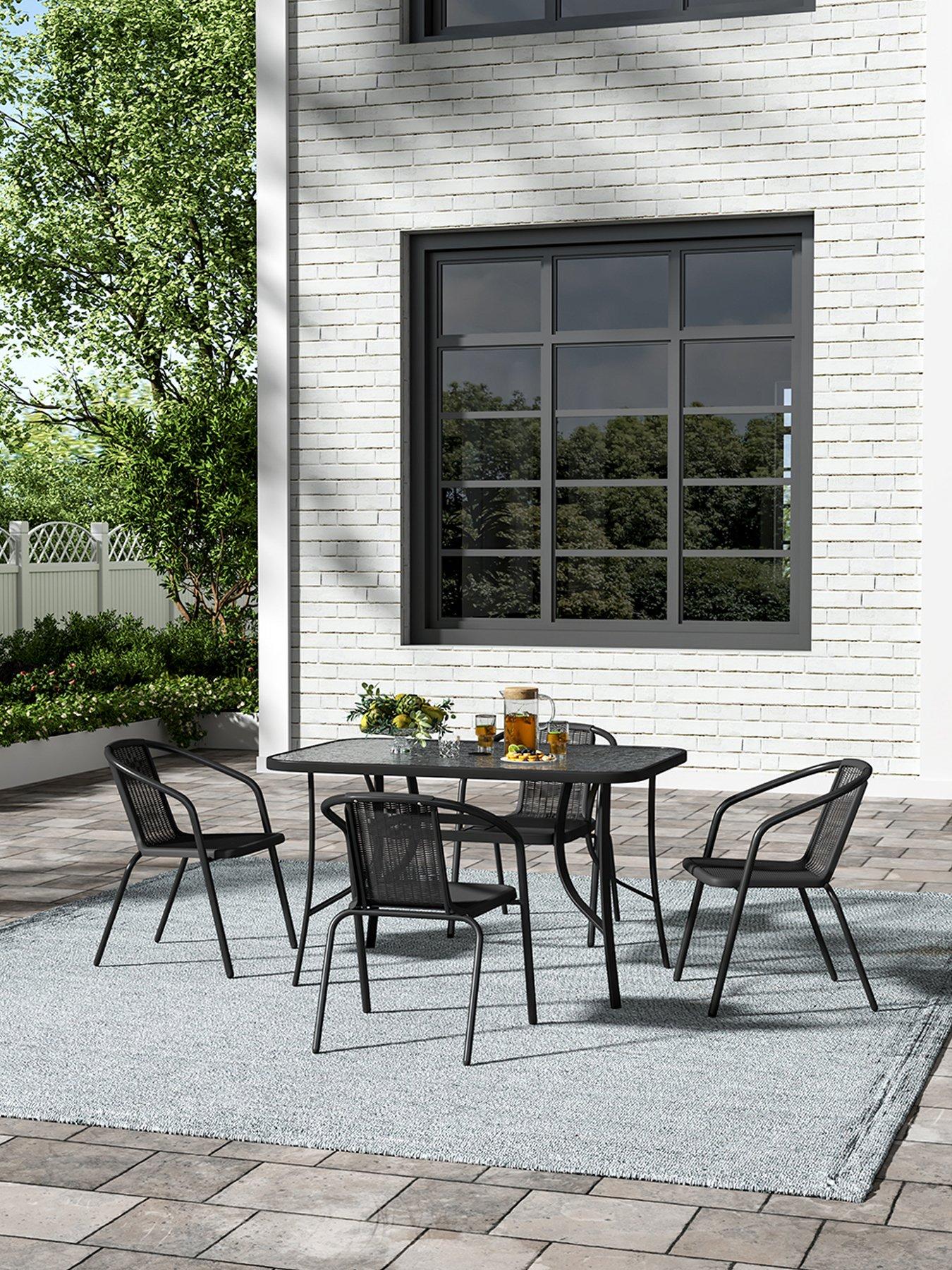 Image 4 of 7 of Living and Home Outdoor Tempered Glass Coffee Table with 4 Rattan Chairs