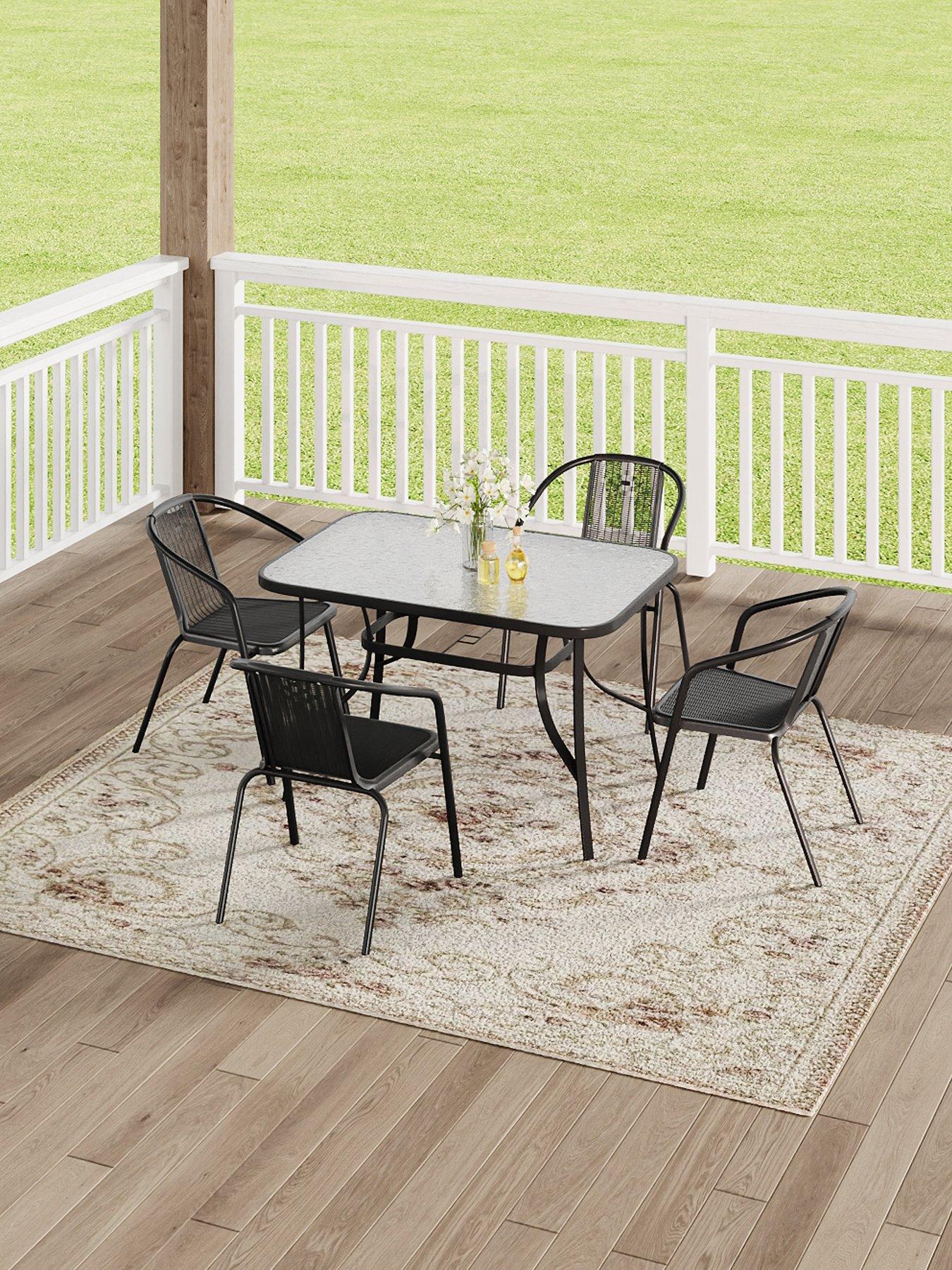 Image 5 of 7 of Living and Home Outdoor Tempered Glass Coffee Table with 4 Rattan Chairs