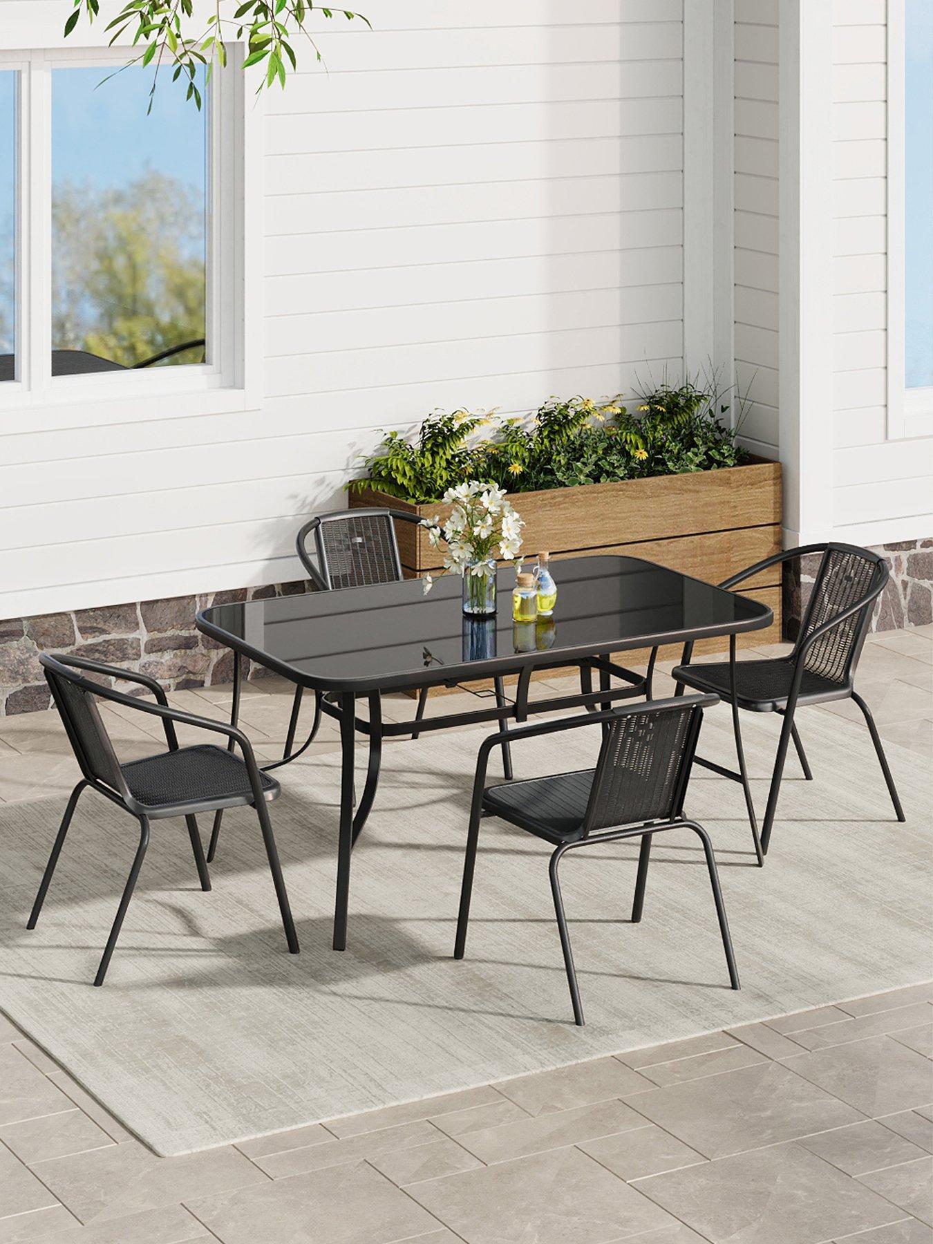 Living and Home Outdoor Trempered Glass Coffee Table with 4 Stackable Chairs