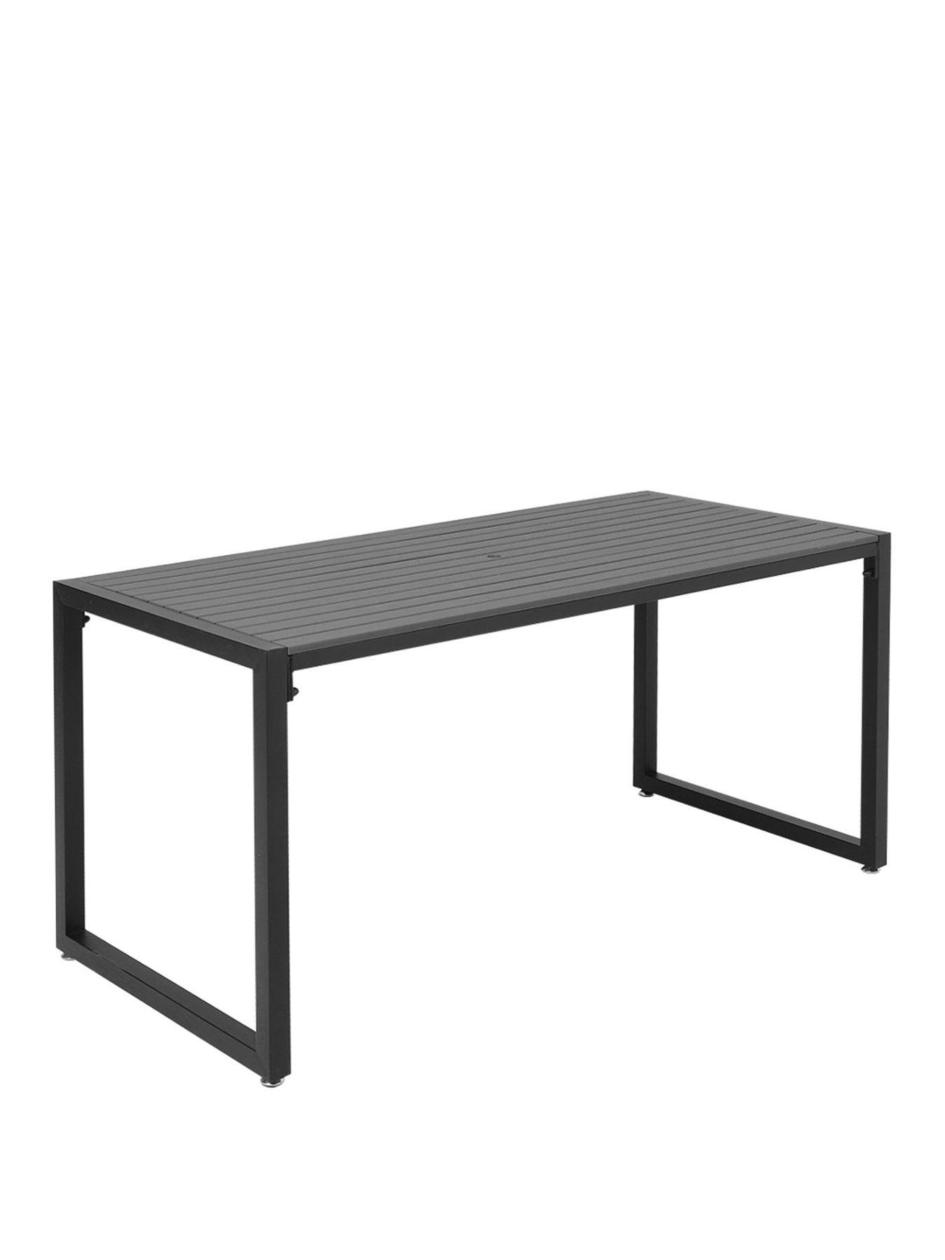 Living and Home Outdoor WPC Dining Table with Parasol Hole and Benches ...