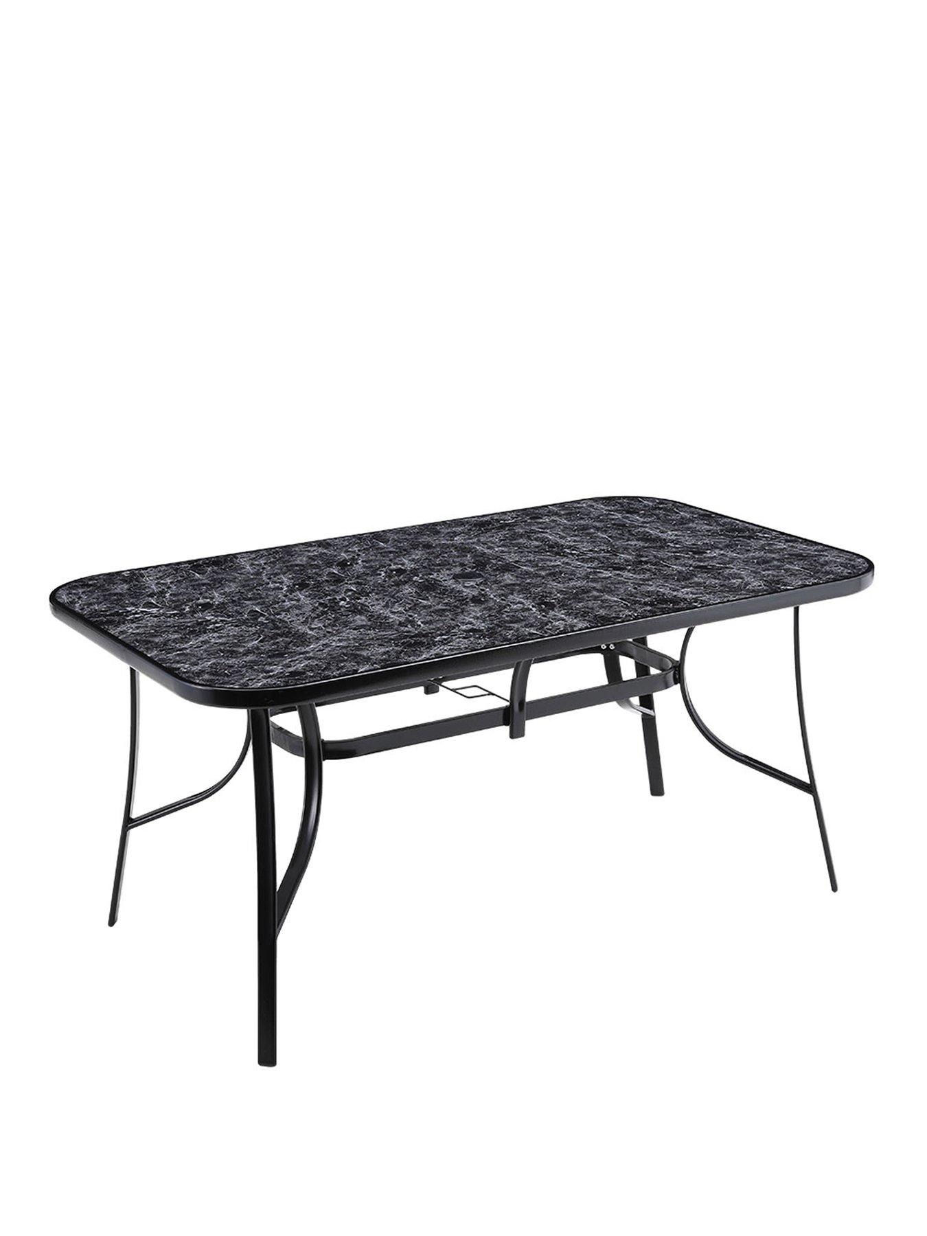Image 2 of 7 of Living and Home Garden Marble Pattern Table with 6 Rattan Stackable Chairs