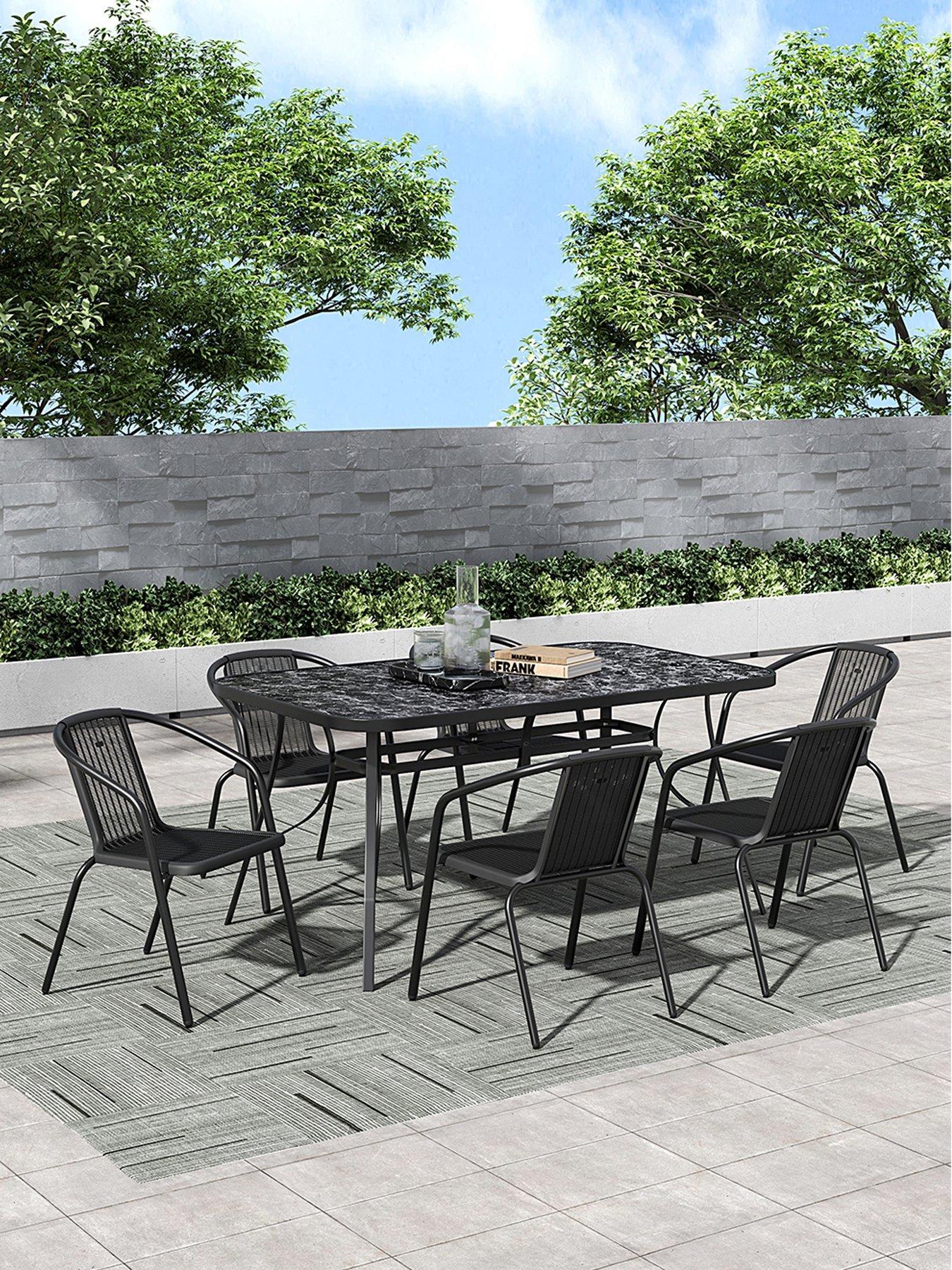 Image 5 of 7 of Living and Home Garden Marble Pattern Table with 6 Rattan Stackable Chairs