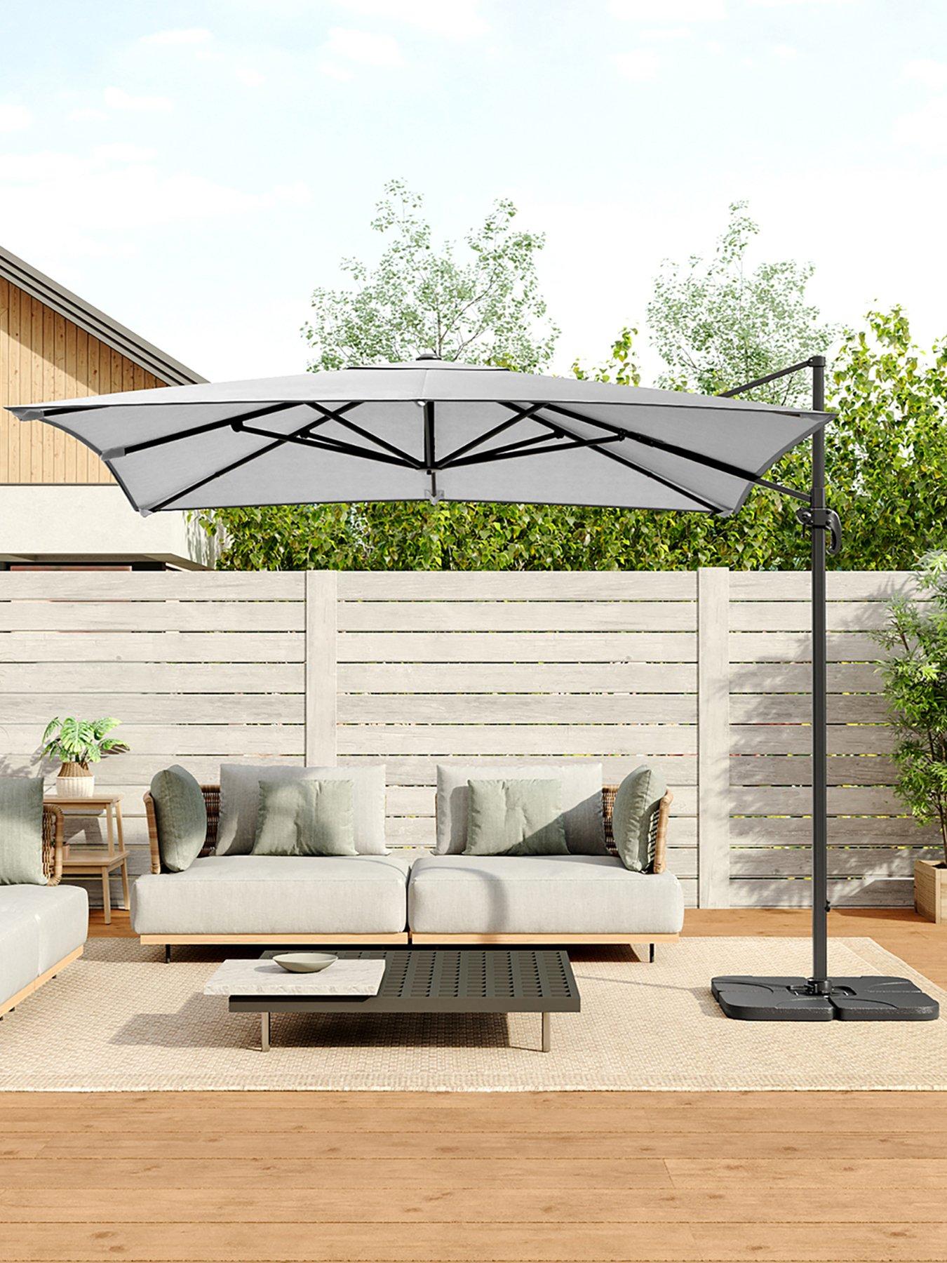 Living and Home 3M Rotating Outdoor Cantilever Parasol with Base Light Grey