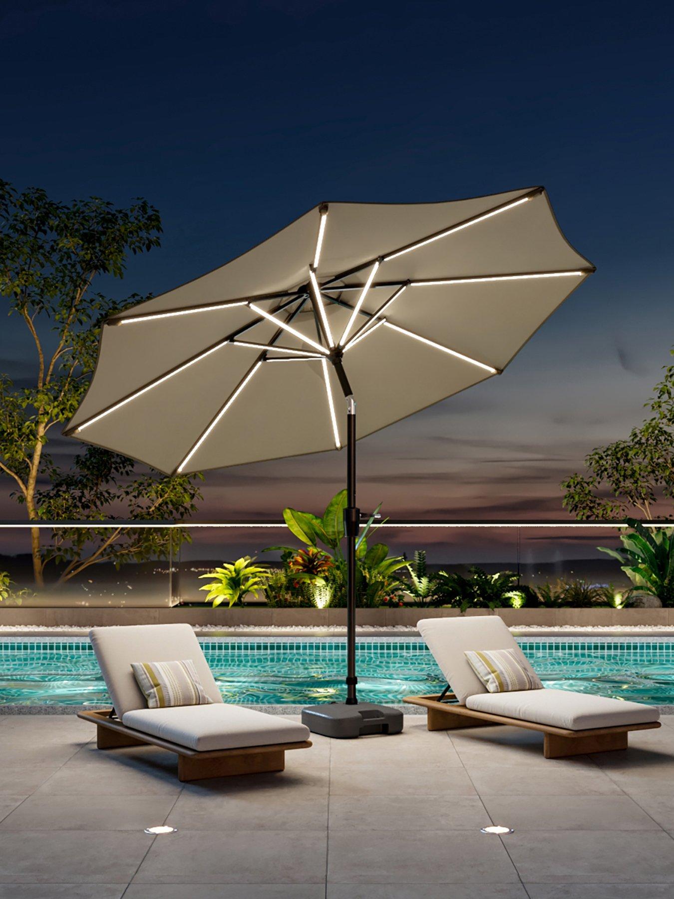 Living and Home 3M Outdoor Solar Powered LED Parasol with Plastic Fillable Base Beige