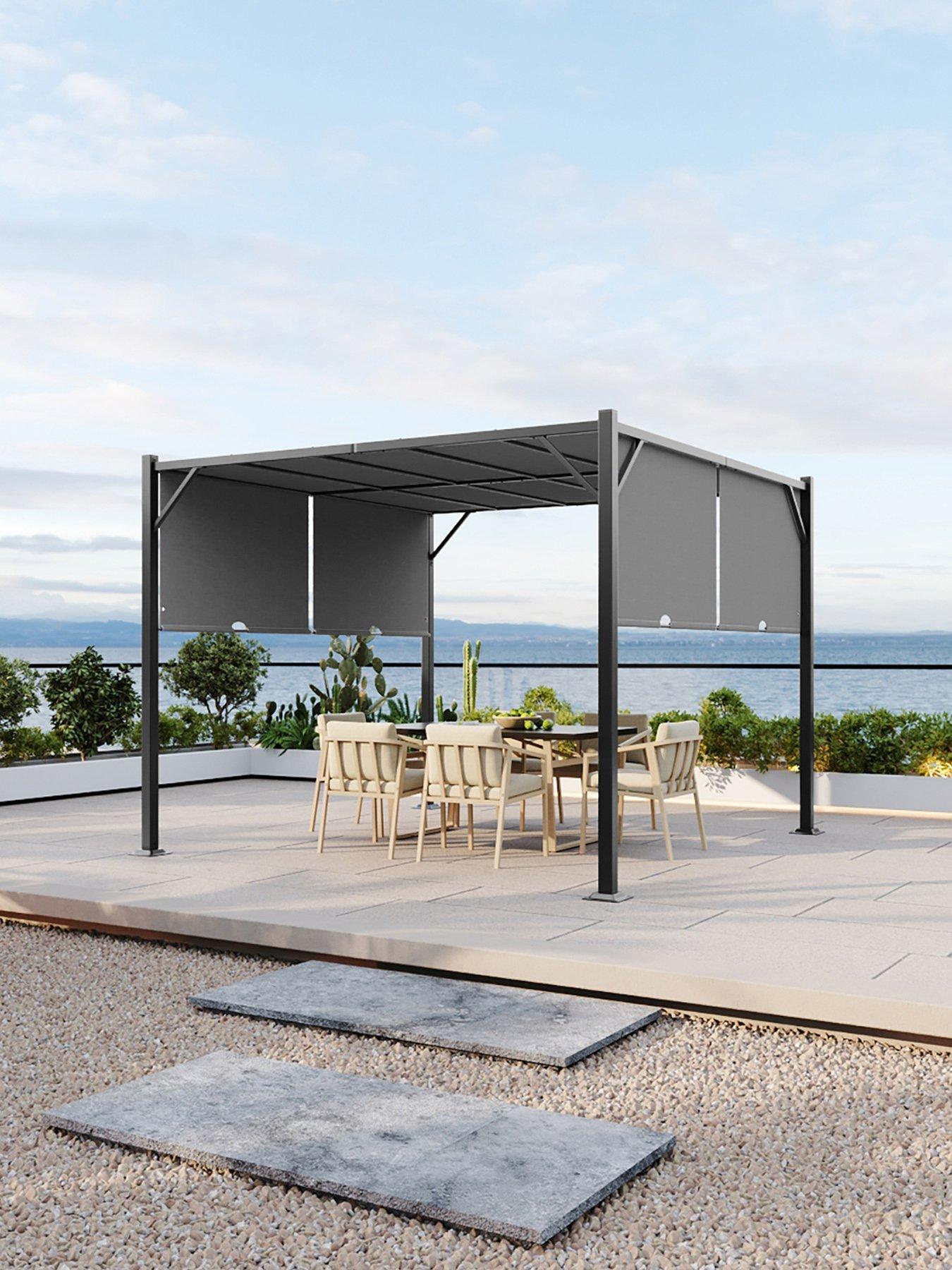 Living and Home 3 x 3 M Outdoor Garden Retractable Pergola with Canopy Light Grey