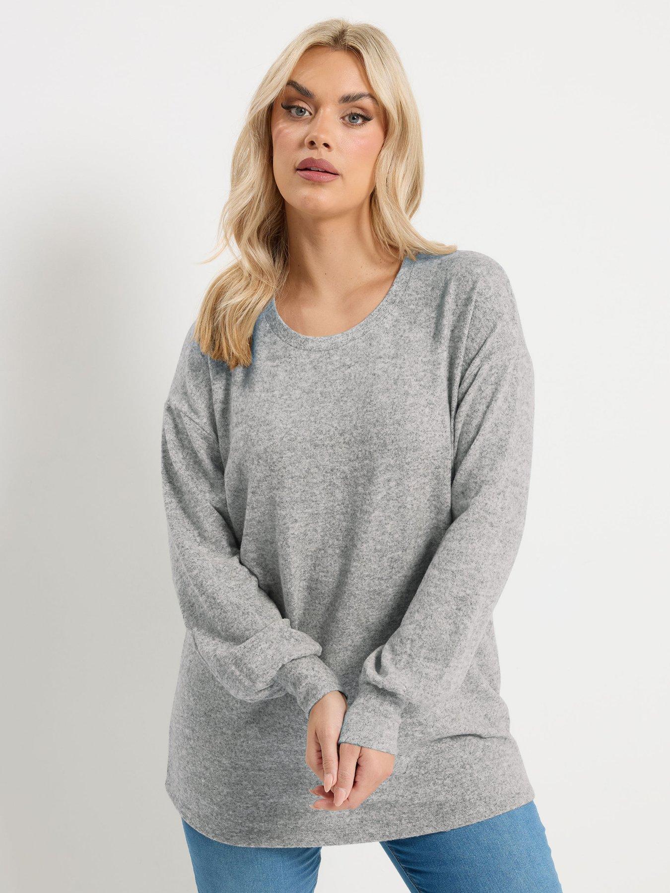 Yours Curve Soft Touch Long Sleeve Jumper - Grey