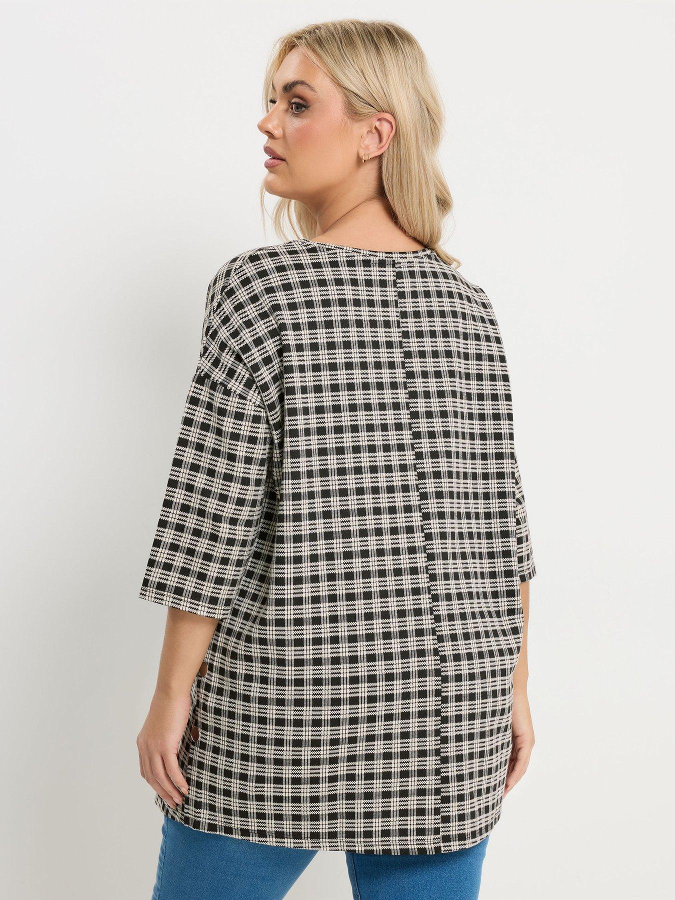 Image 2 of 6 of Yours Curve Check Side Button Detail Top - Black