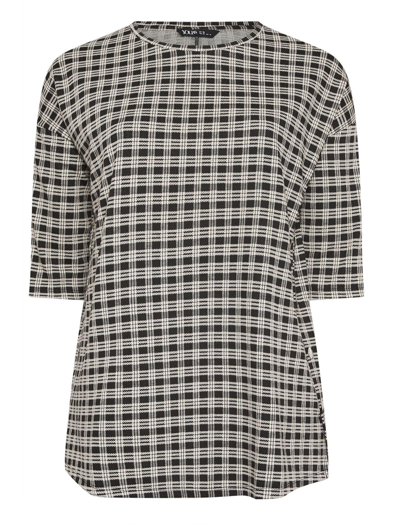 Image 6 of 6 of Yours Curve Check Side Button Detail Top - Black