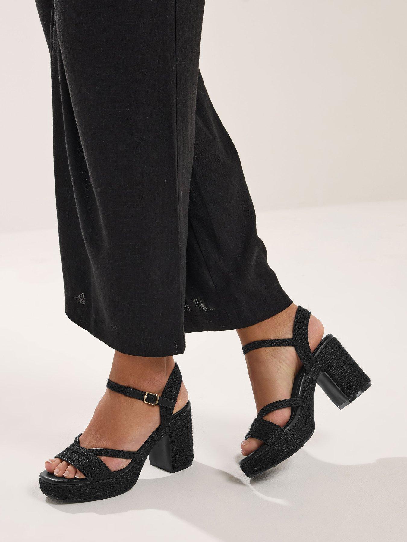 Yours Extra Wide Fit Rope Heel Sandals - Black