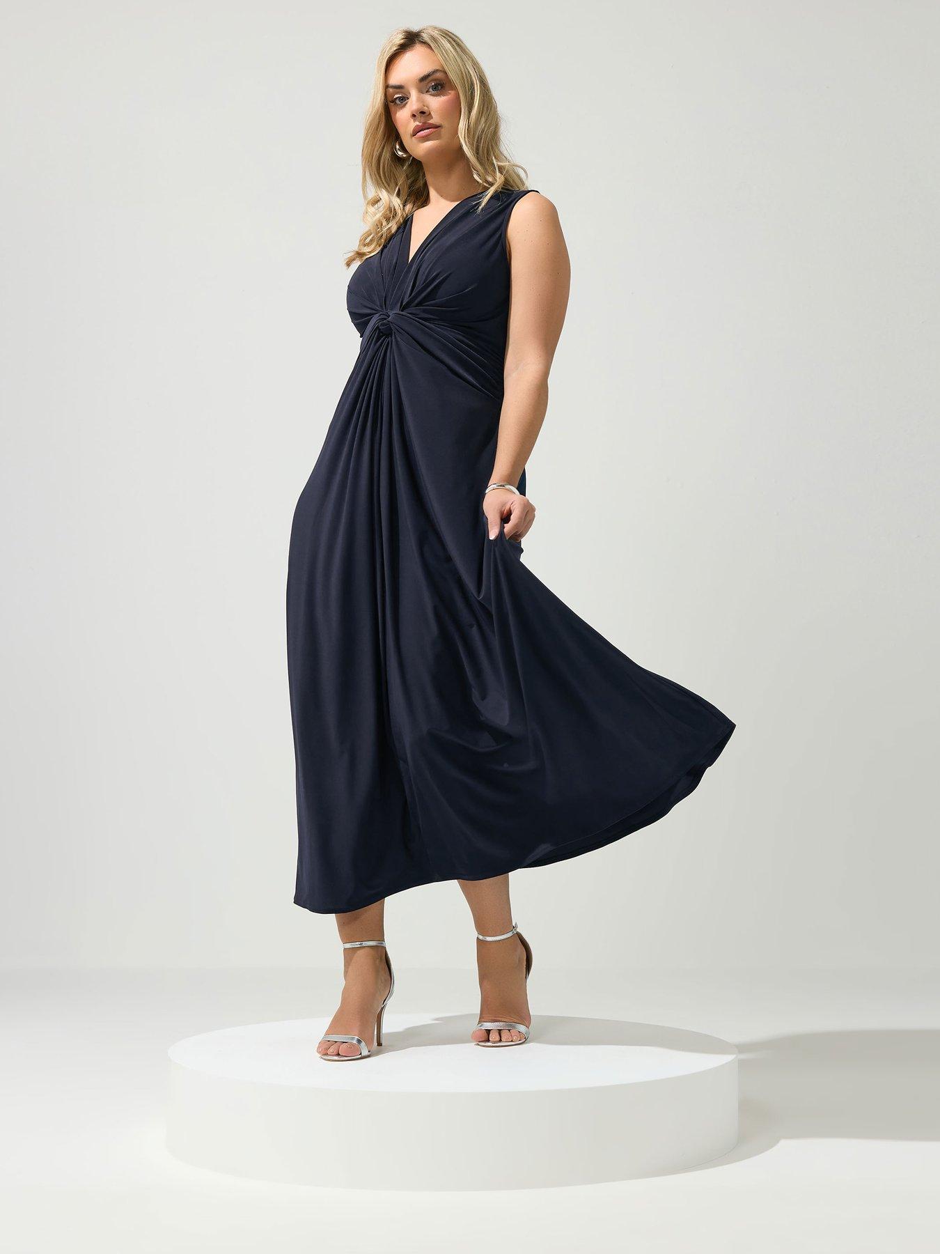 Yours Curve Knot Front Sleeveless Maxi Dress - Blue