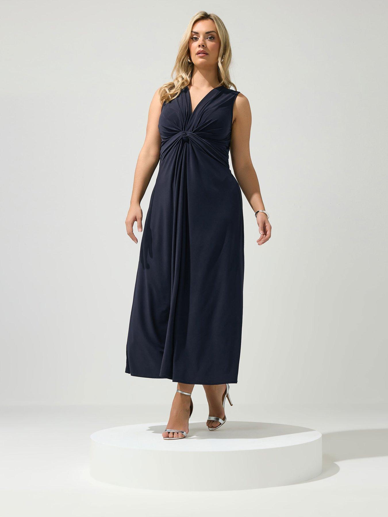 Image 3 of 5 of Yours Curve Knot Front Sleeveless Maxi Dress - Blue