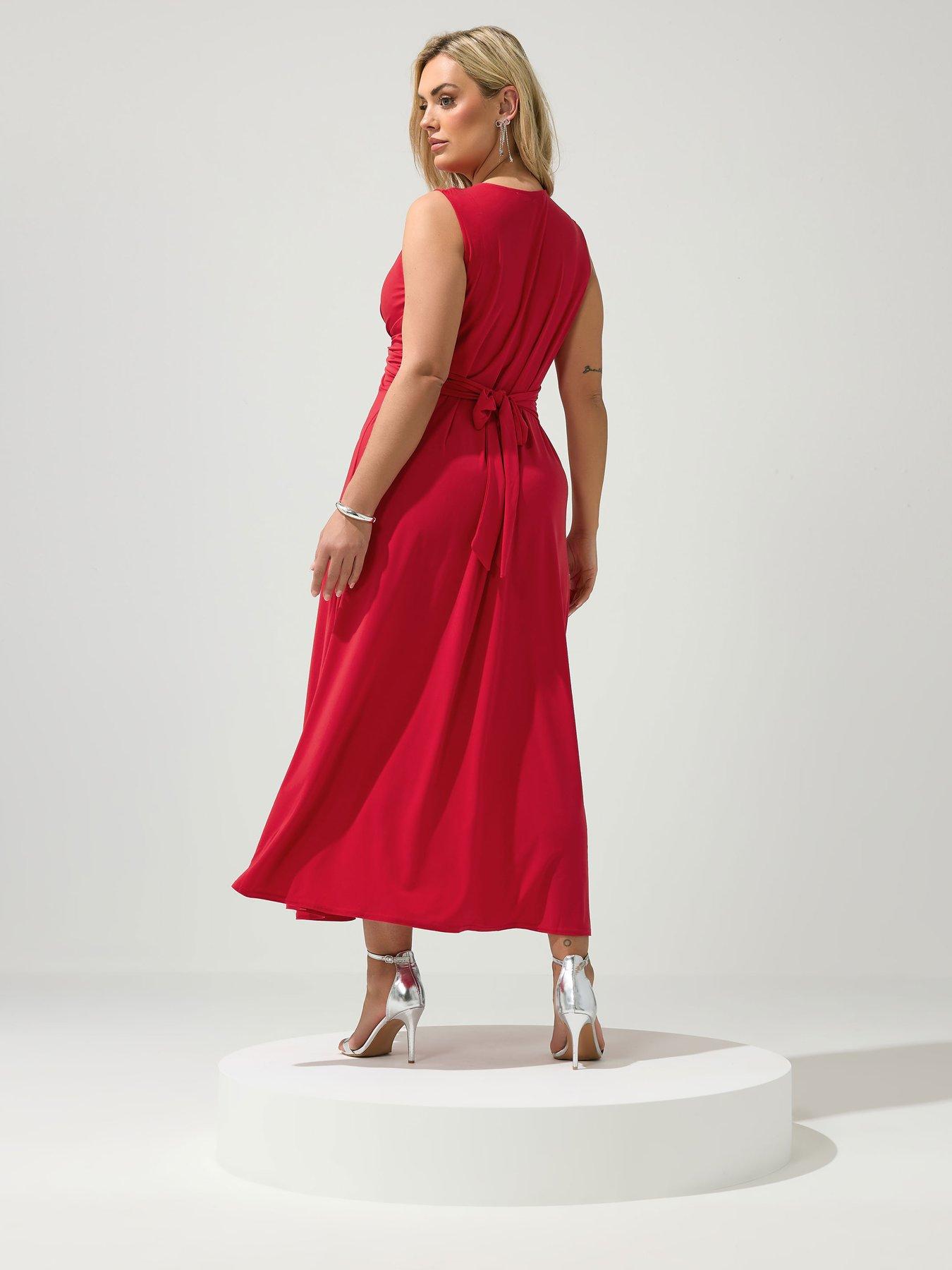 Image 2 of 5 of Yours Curve Knot Front Sleeveless Maxi Dress - Red