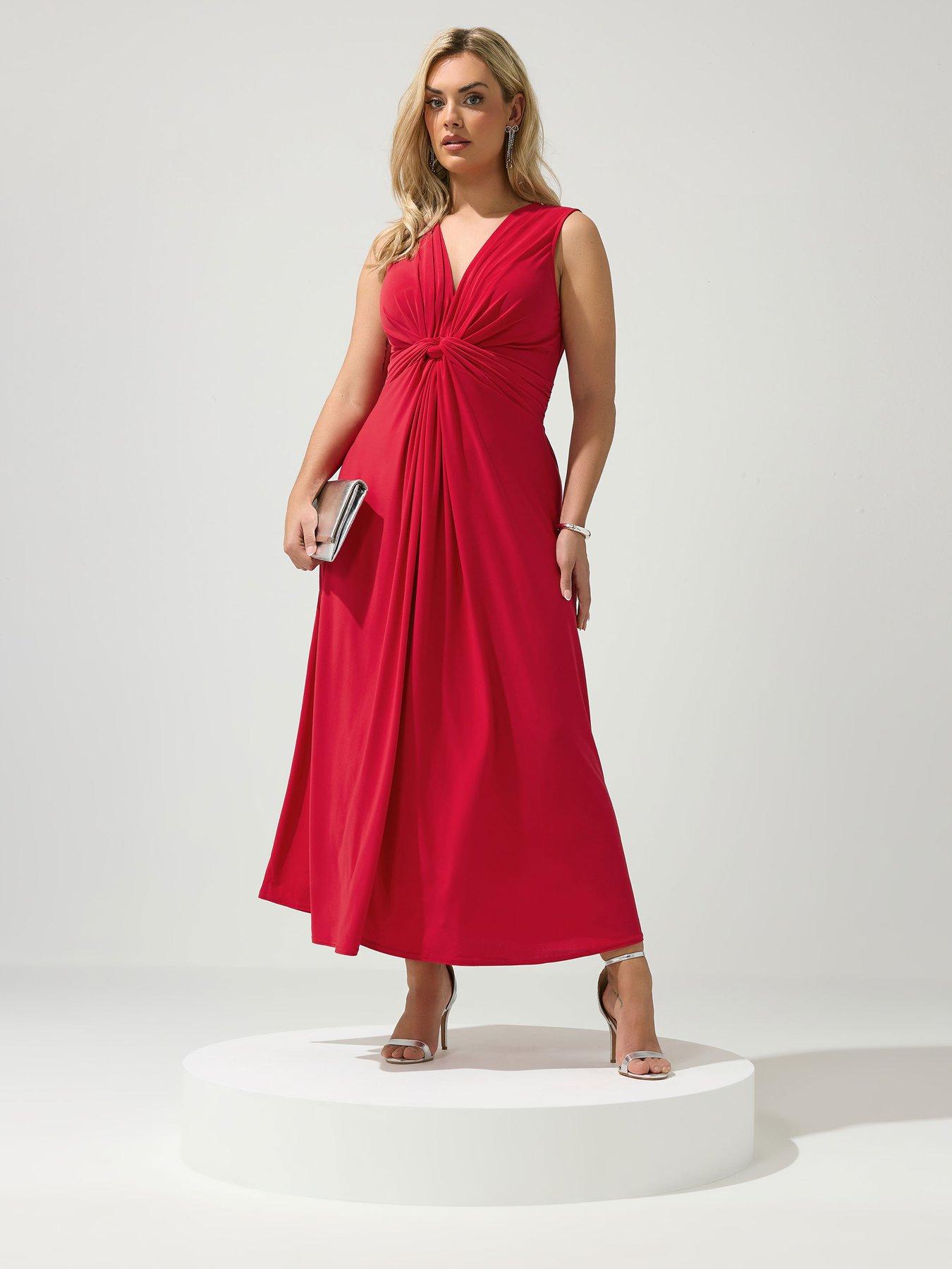 Image 3 of 5 of Yours Curve Knot Front Sleeveless Maxi Dress - Red