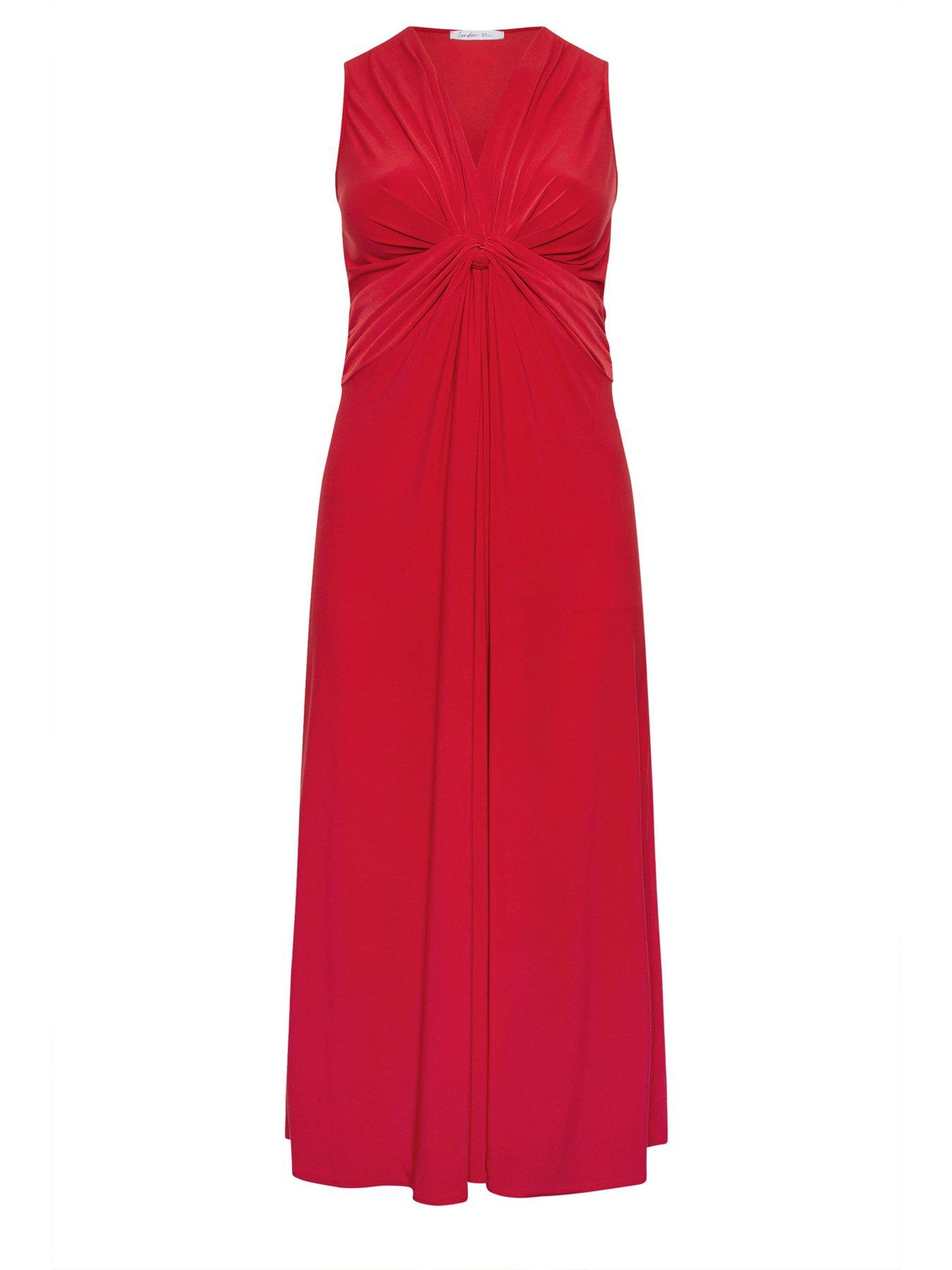 Image 5 of 5 of Yours Curve Knot Front Sleeveless Maxi Dress - Red