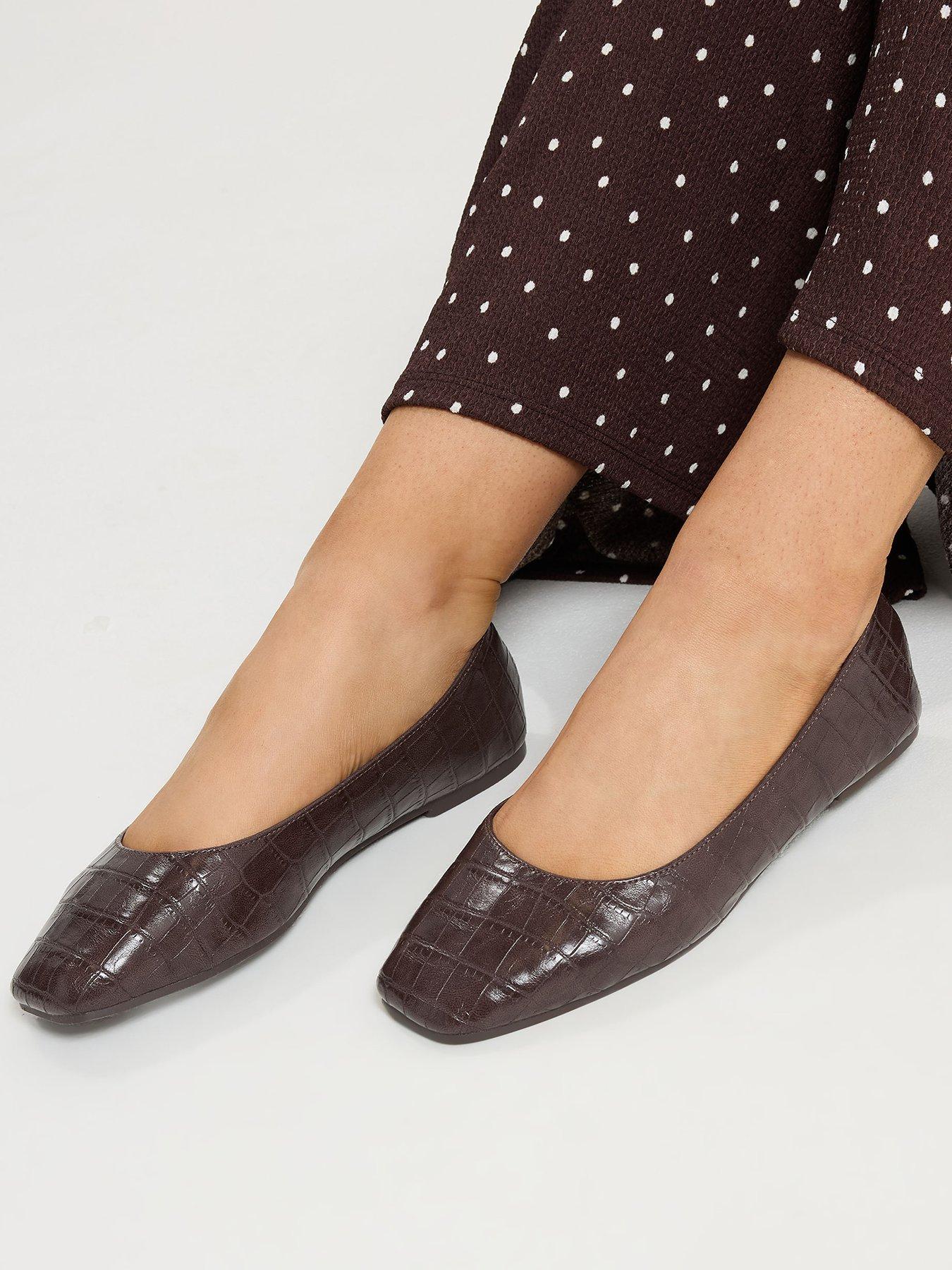 Yours Wide Fit Square Toe Ballet Pump - Brown