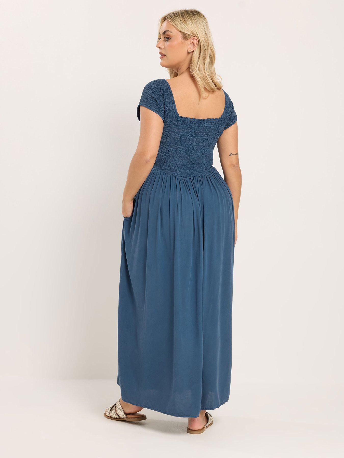 Image 2 of 5 of Yours Curve Shirred Chambray Bardot Dress