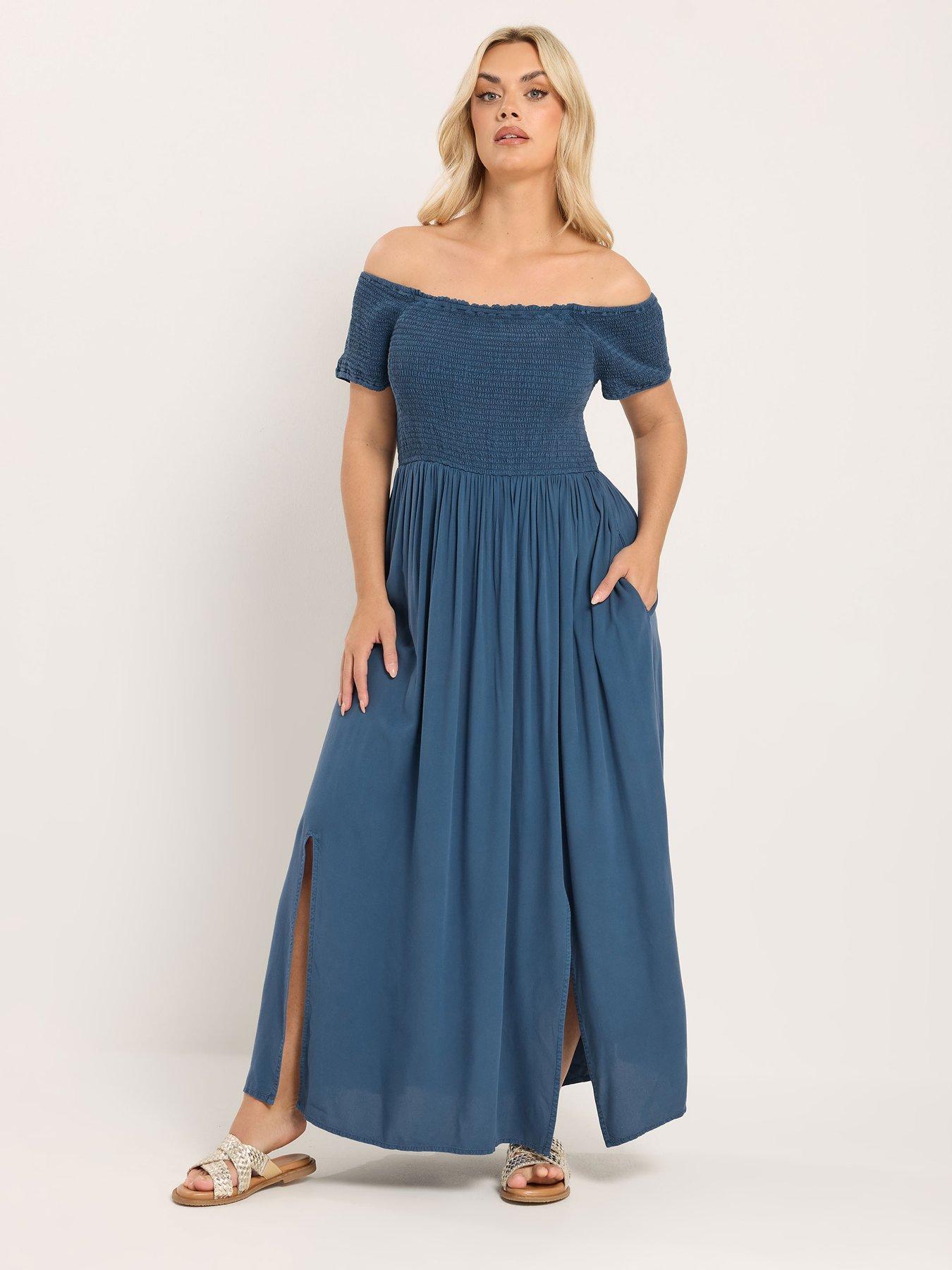 Image 3 of 5 of Yours Curve Shirred Chambray Bardot Dress