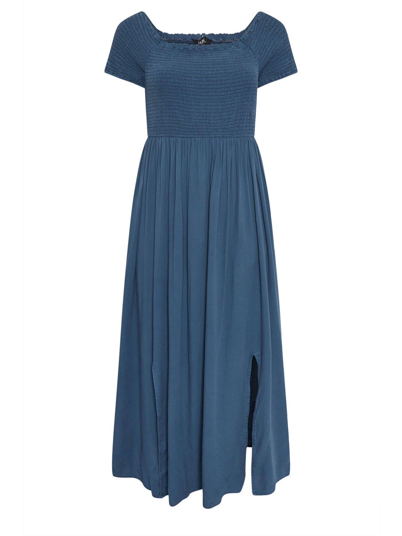 Image 5 of 5 of Yours Curve Shirred Chambray Bardot Dress