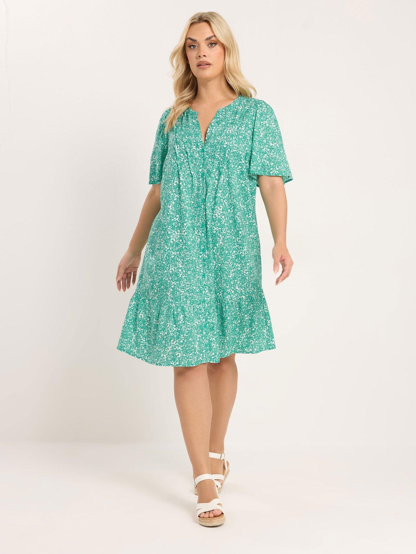 Yours Curve Notchneck Smock Dress - Green
