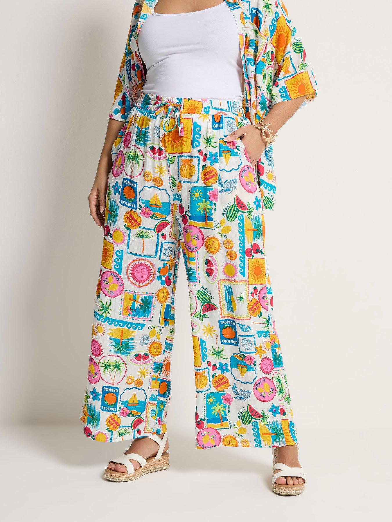 Yours Curve Crinkle Wide Leg Trousers - White