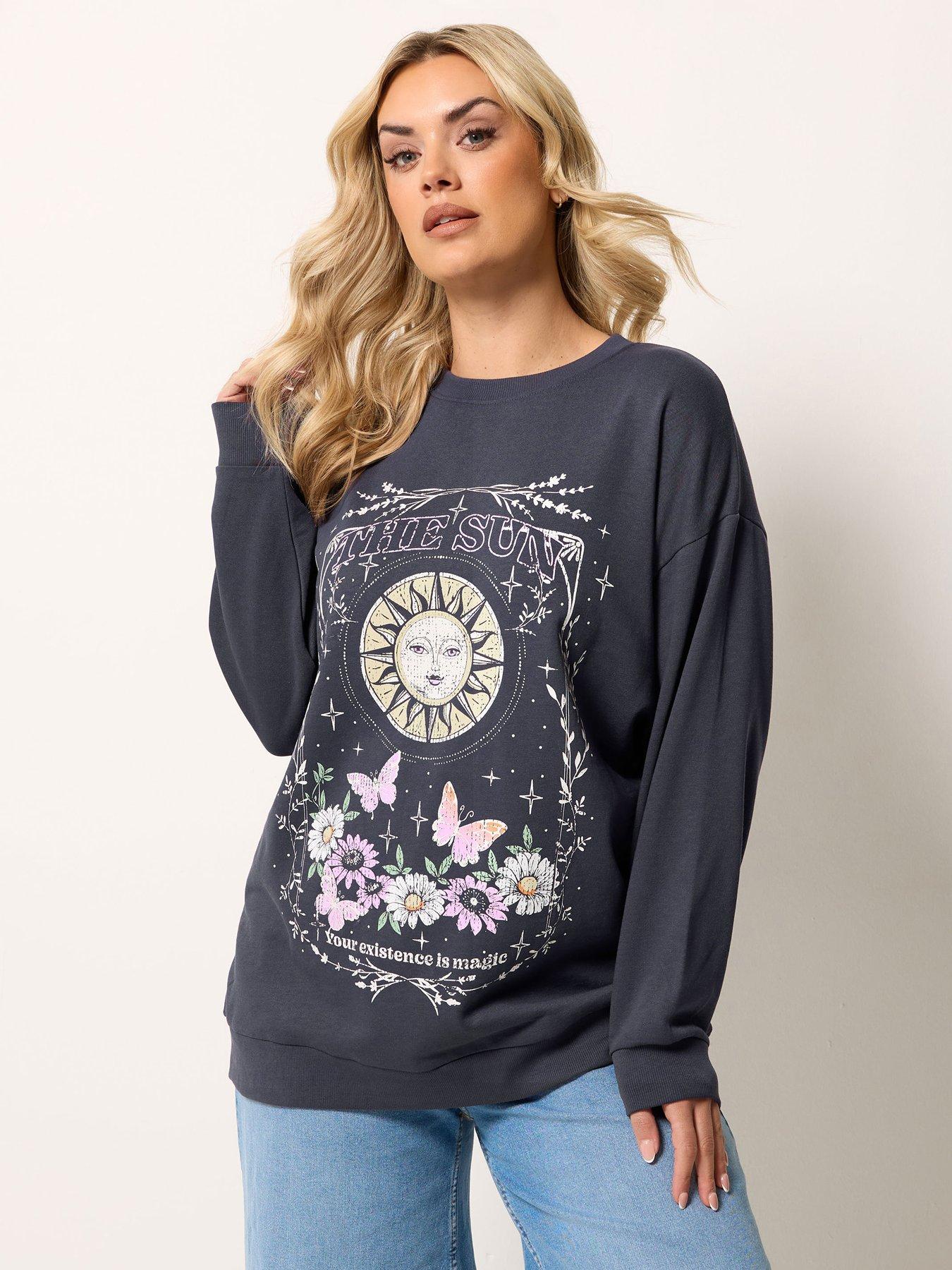 Yours Curve Sun  &  Moon Sweatshirt - Grey