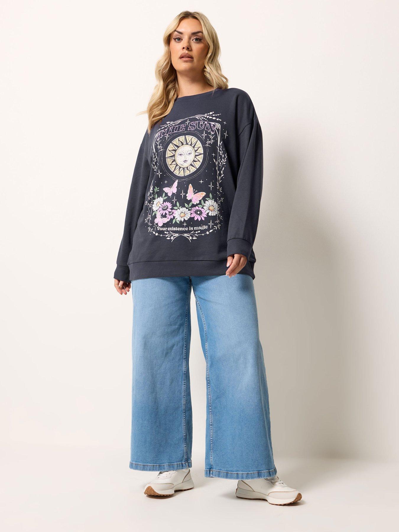 Image 3 of 5 of Yours Curve Sun &amp; Moon Sweatshirt - Grey