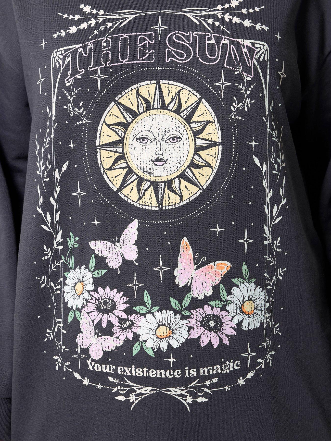 Image 4 of 5 of Yours Curve Sun &amp; Moon Sweatshirt - Grey