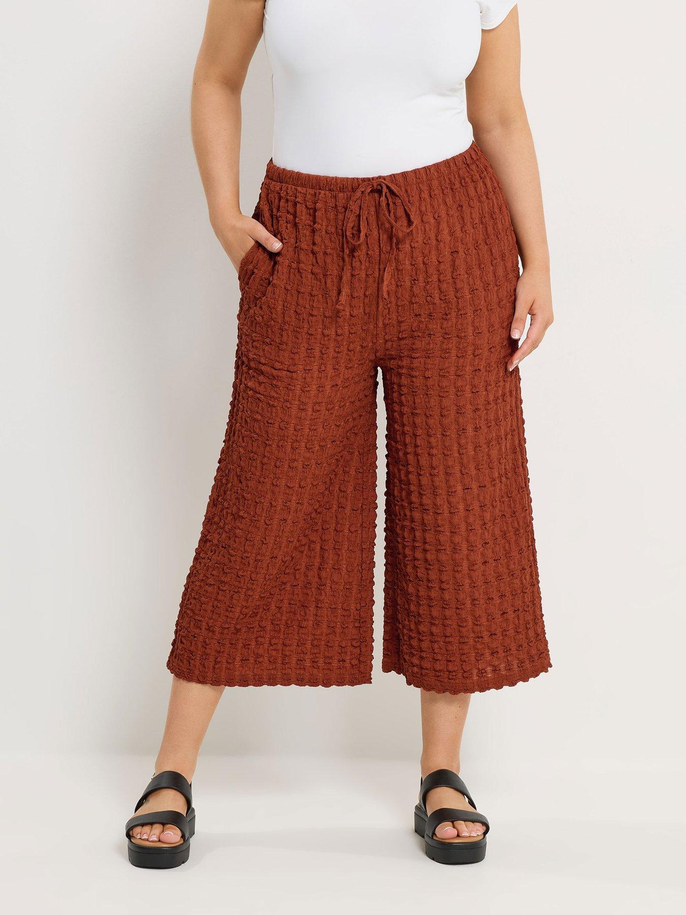 Yours Curve Bubble Textured Wide Leg Crops - Orange