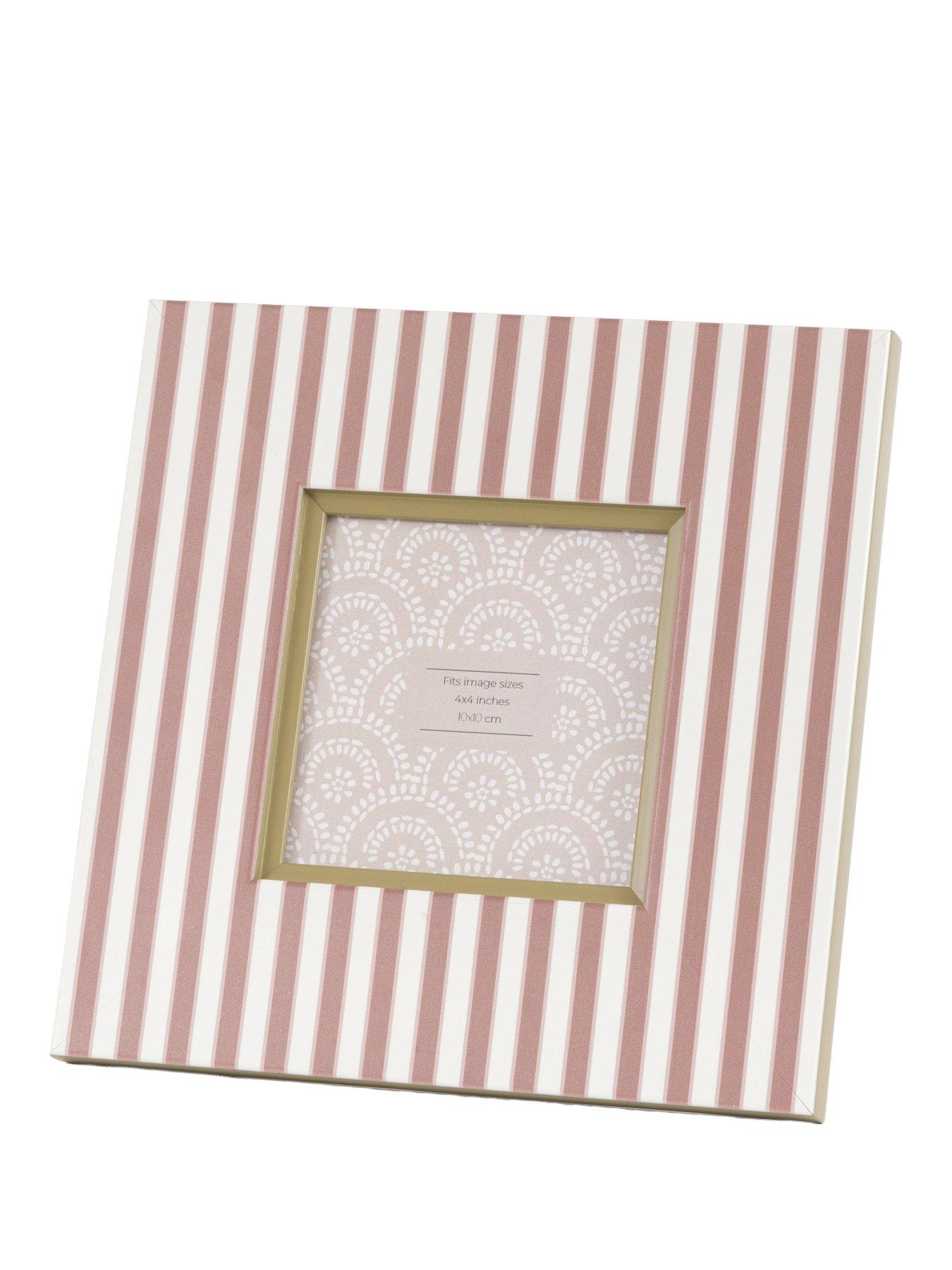 Image 1 of 4 of Gallery Direct 4x4 Mocha &amp; Olive Stripe Printed Photo Frame 2pk