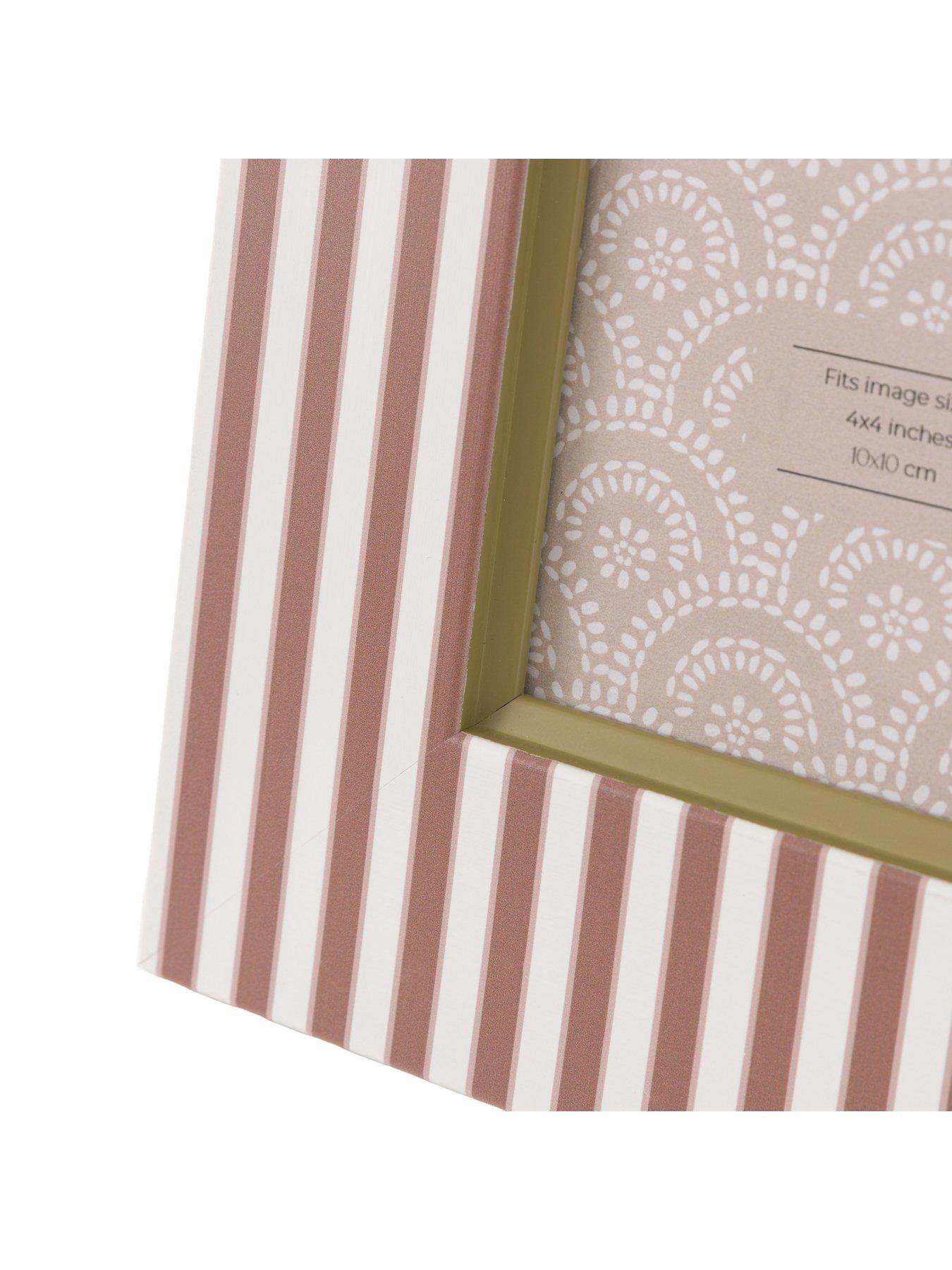 Image 4 of 4 of Gallery Direct 4x4 Mocha &amp; Olive Stripe Printed Photo Frame 2pk