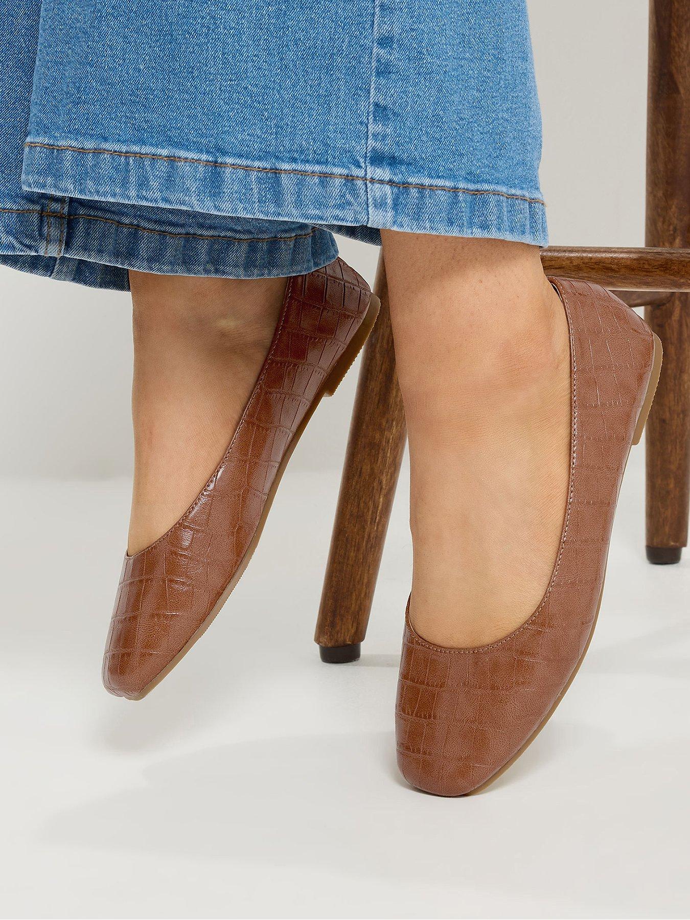 Yours Wide Fit Square Toe Ballet Pump - Brown