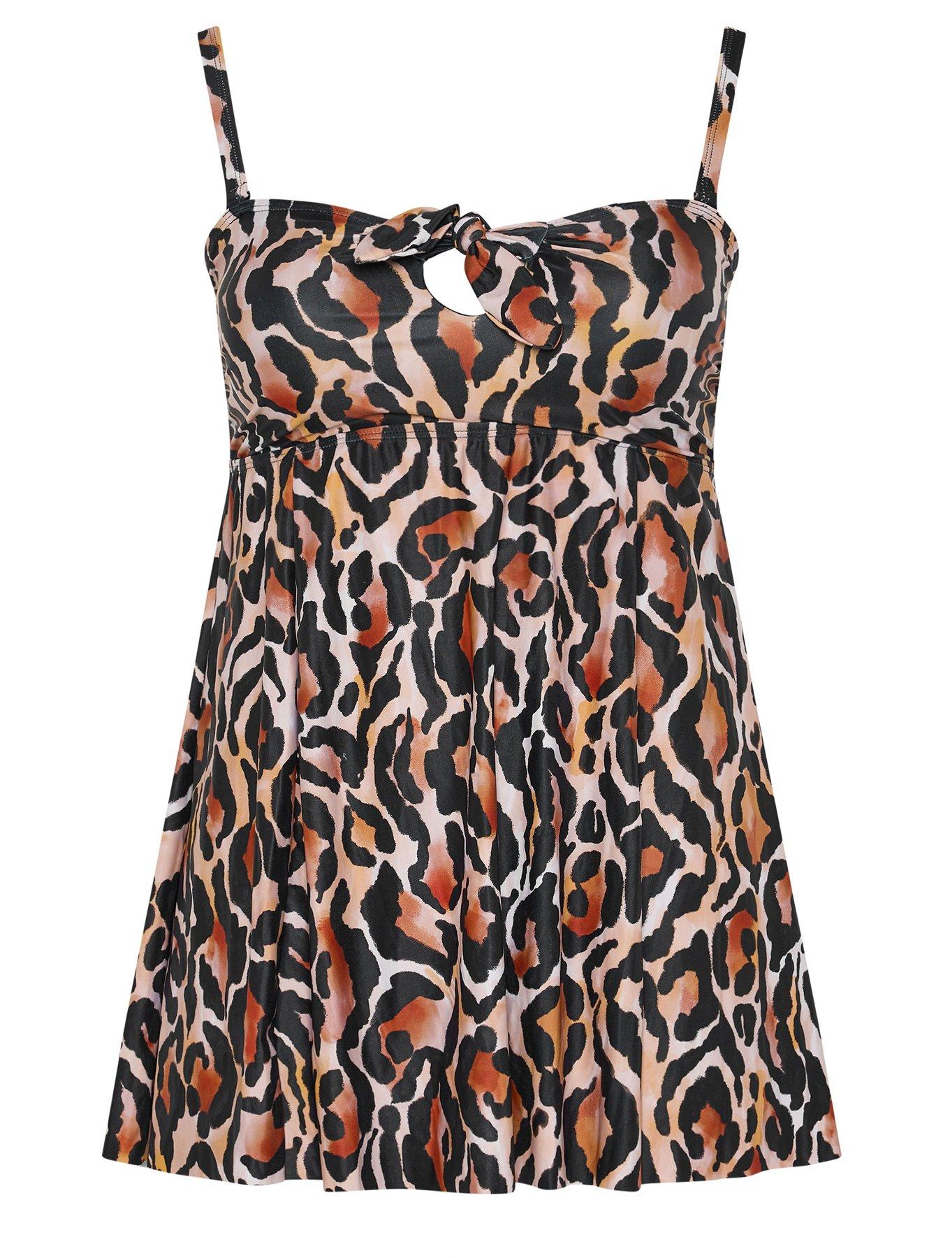 Image 6 of 6 of Yours Curve Abstract Animal Bandeau Tankini - Brown