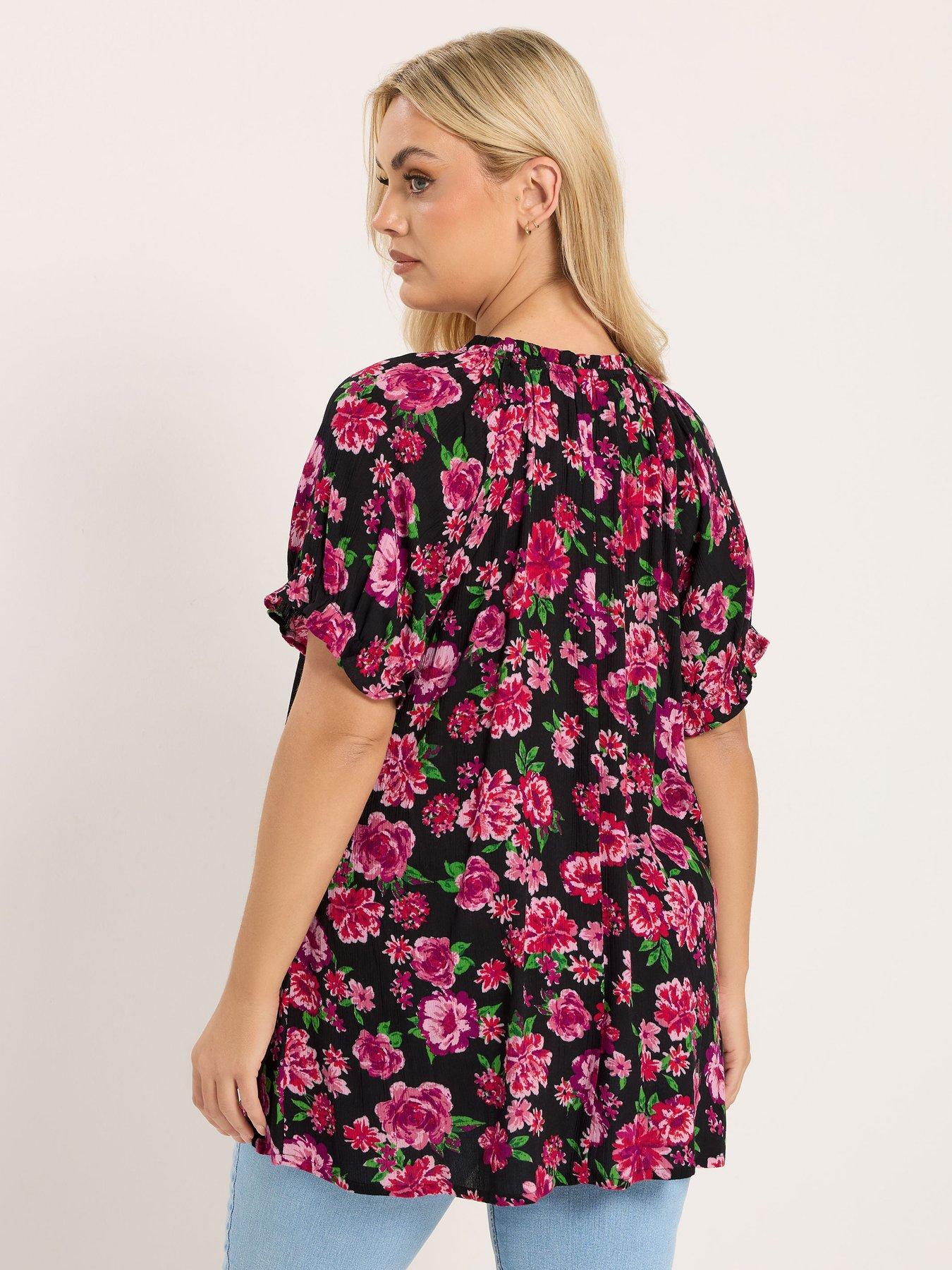 Image 2 of 5 of Yours Curve Gypsy Crinkle Notchneck Top - Pink