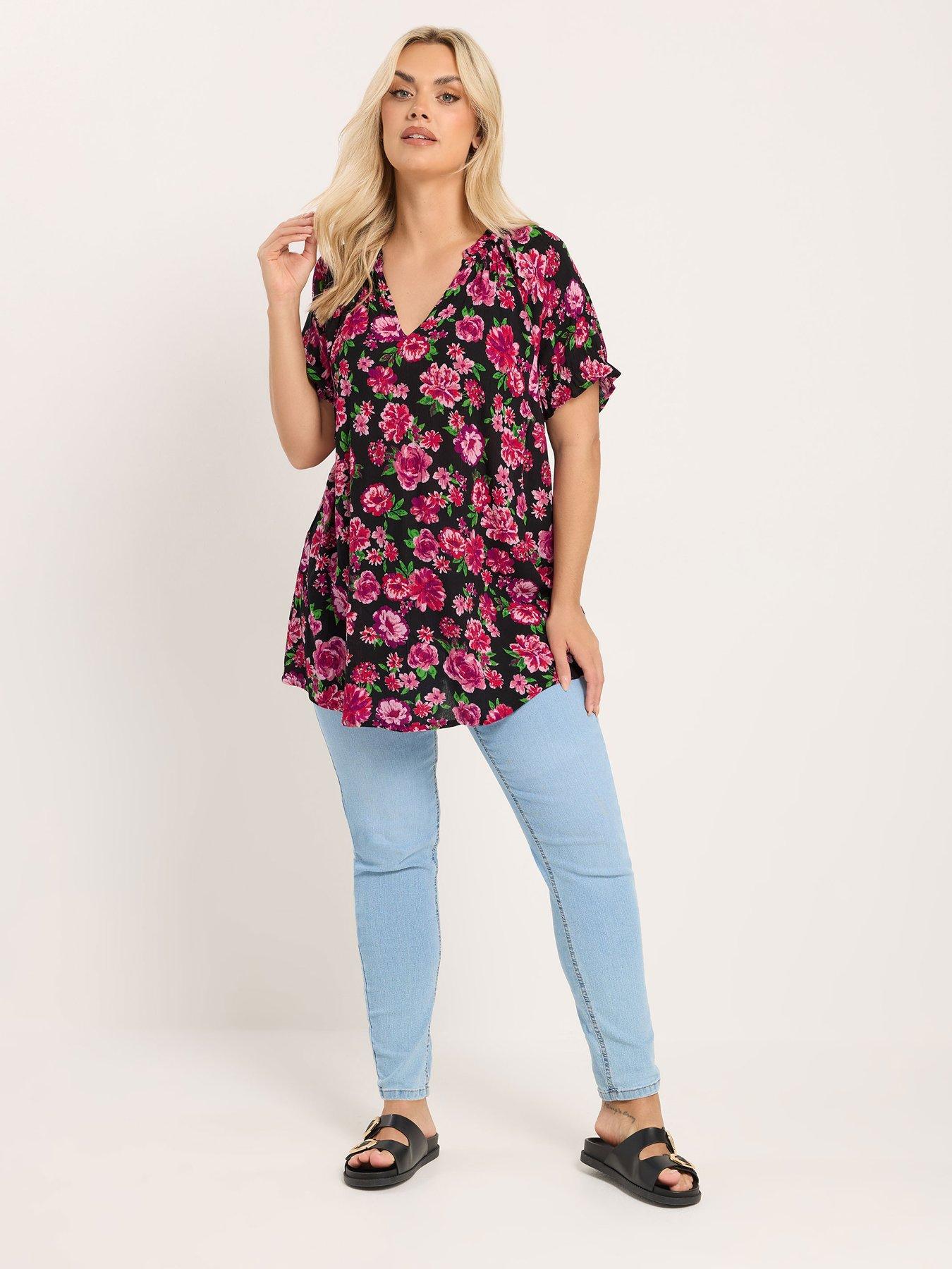 Image 3 of 5 of Yours Curve Gypsy Crinkle Notchneck Top - Pink
