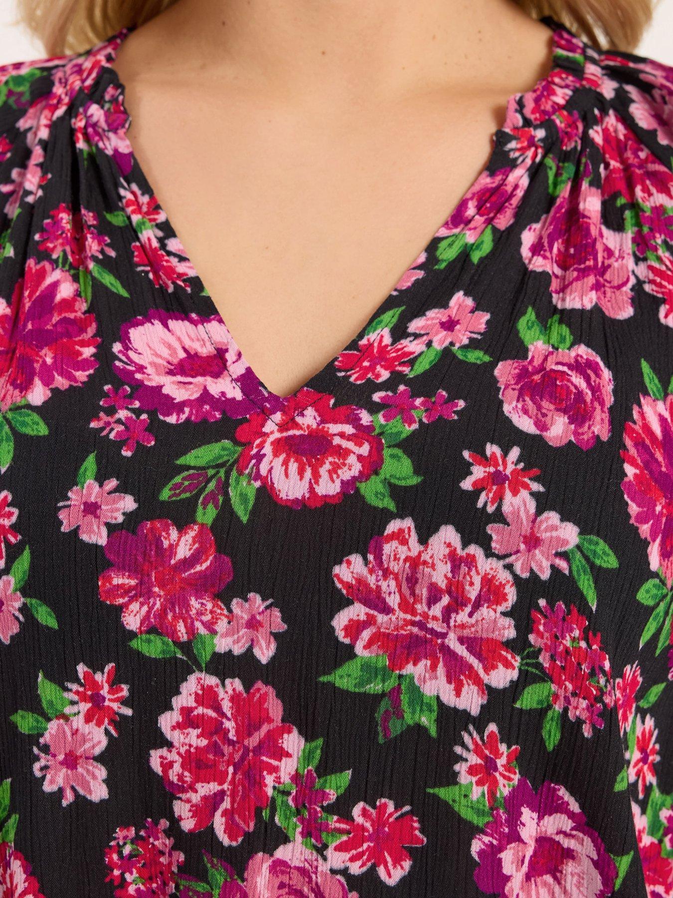Image 4 of 5 of Yours Curve Gypsy Crinkle Notchneck Top - Pink