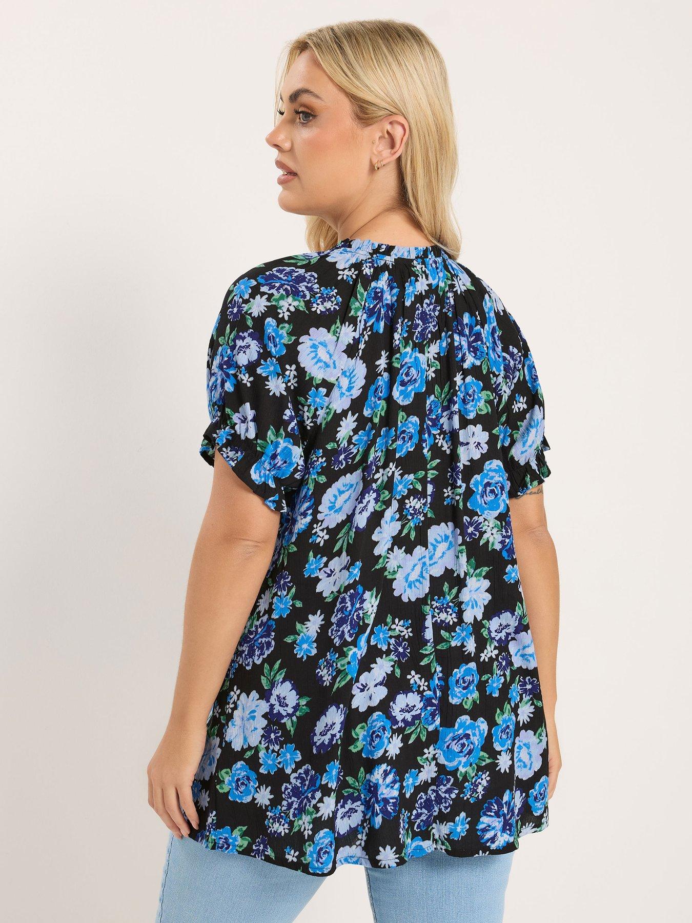 Image 2 of 4 of Yours Curve Gypsy Crinkle Notch Neck Top - Blue