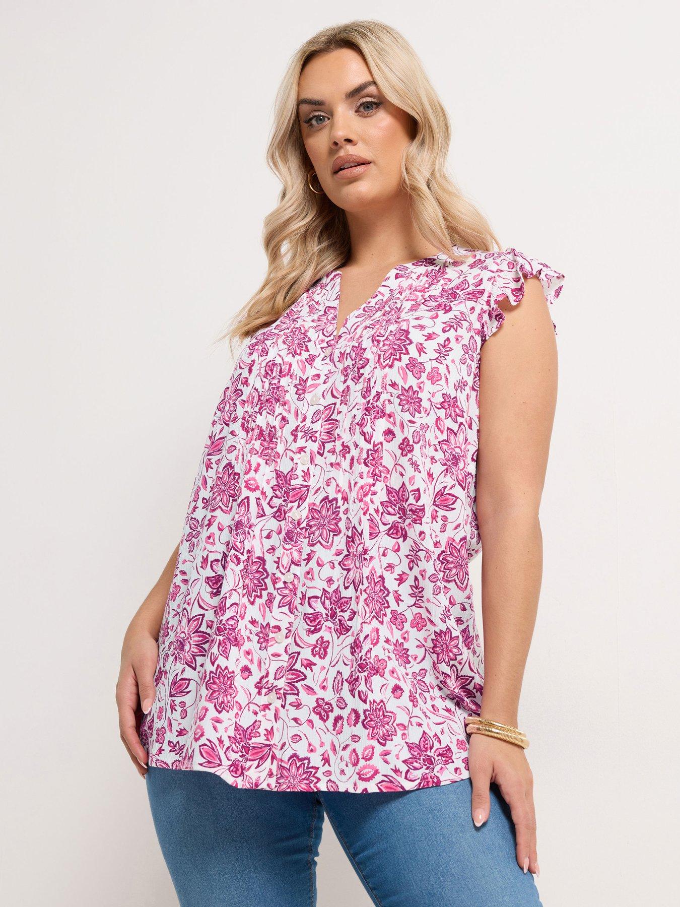 Yours Curve Sleeveless Pintuck Blouse - Pink