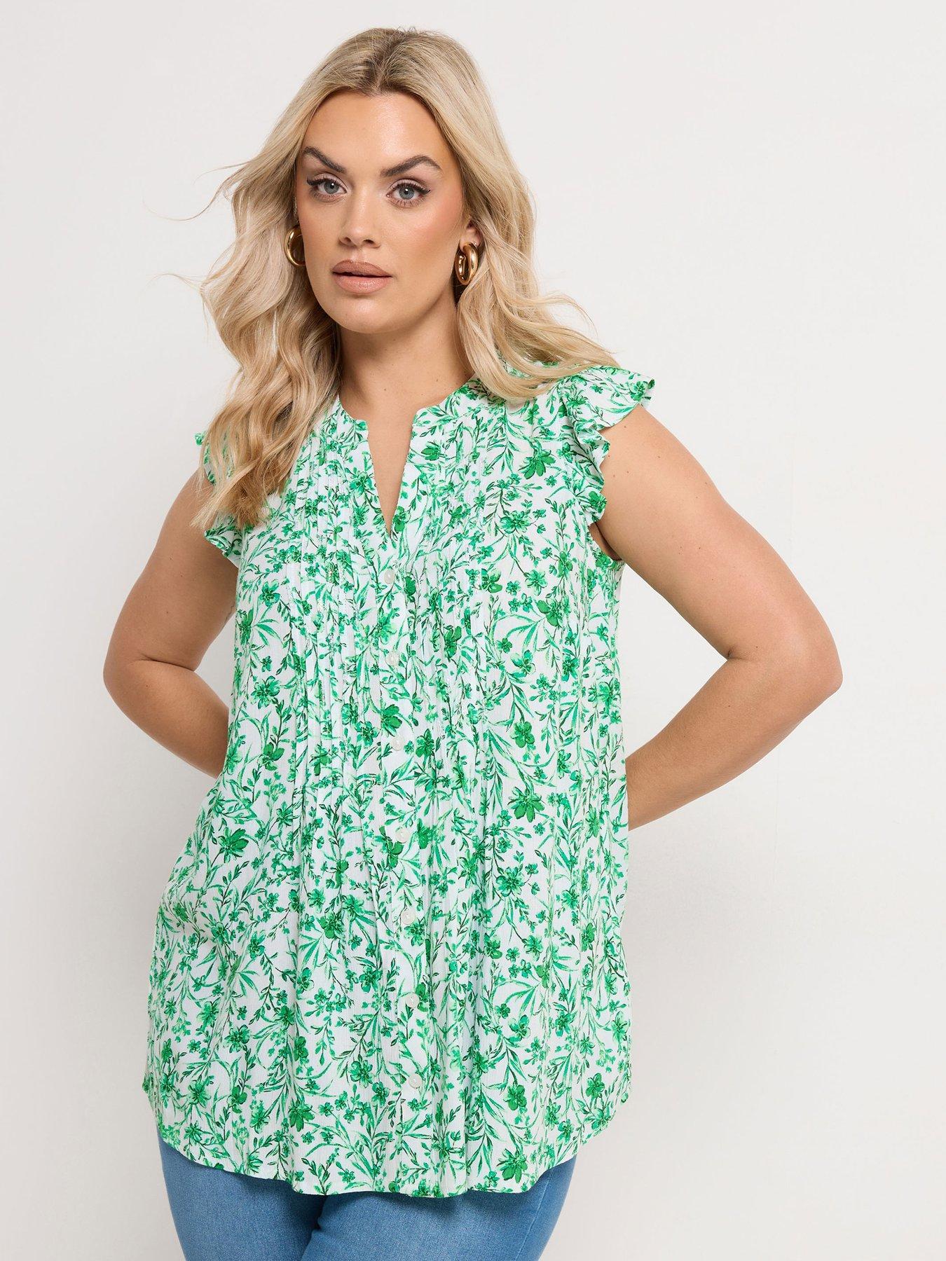 Image 1 of 5 of Yours Curve Sleeveless Pintuck Blouse - Green